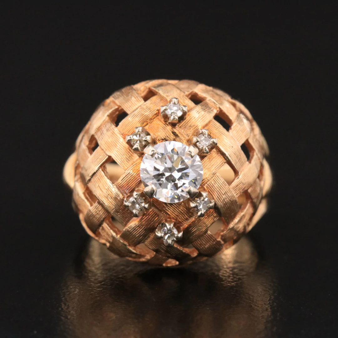 14K 0.79 CTW Diamond Basket Weave Dome Ring