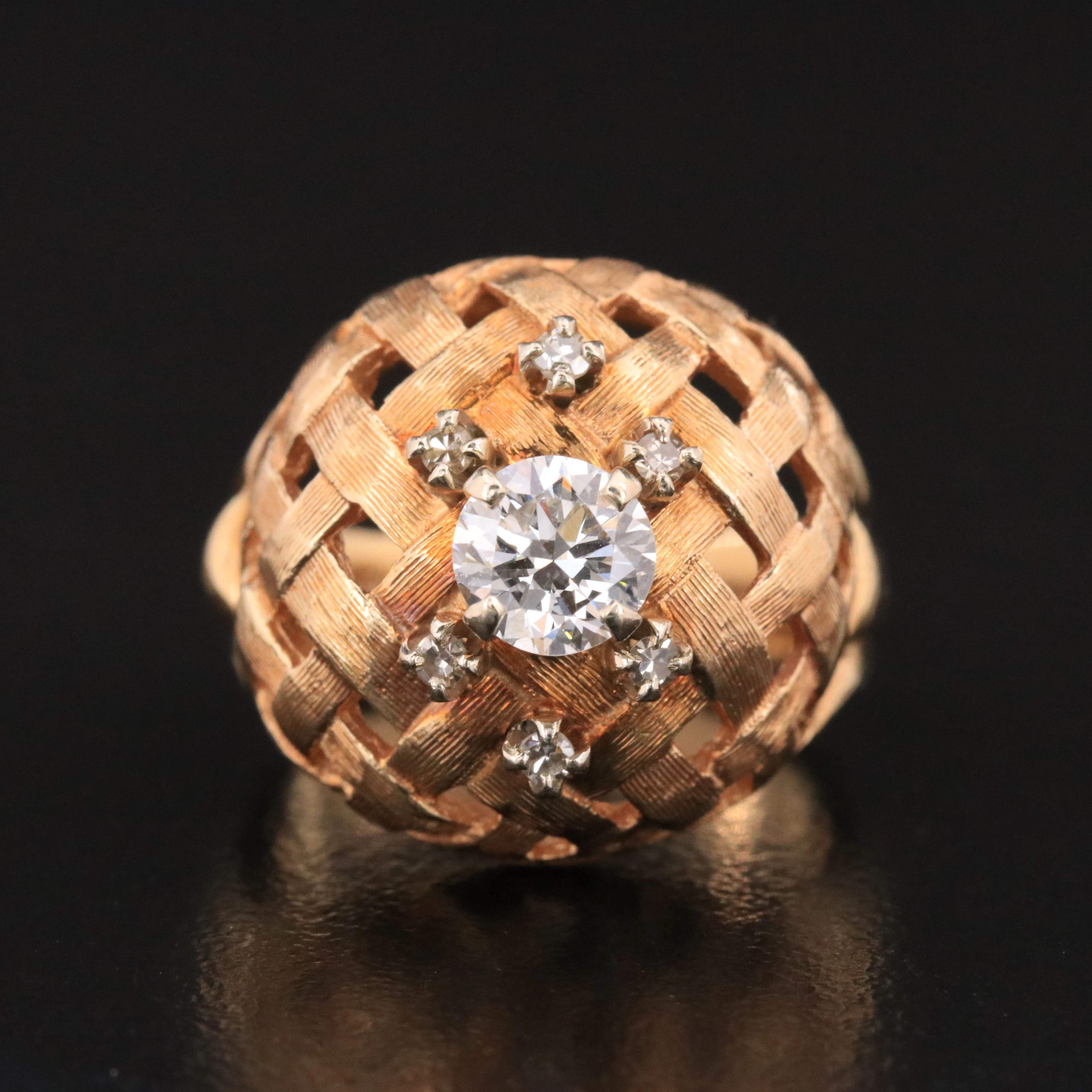 14K 0.79 CTW Diamond Basket Weave Dome Ring