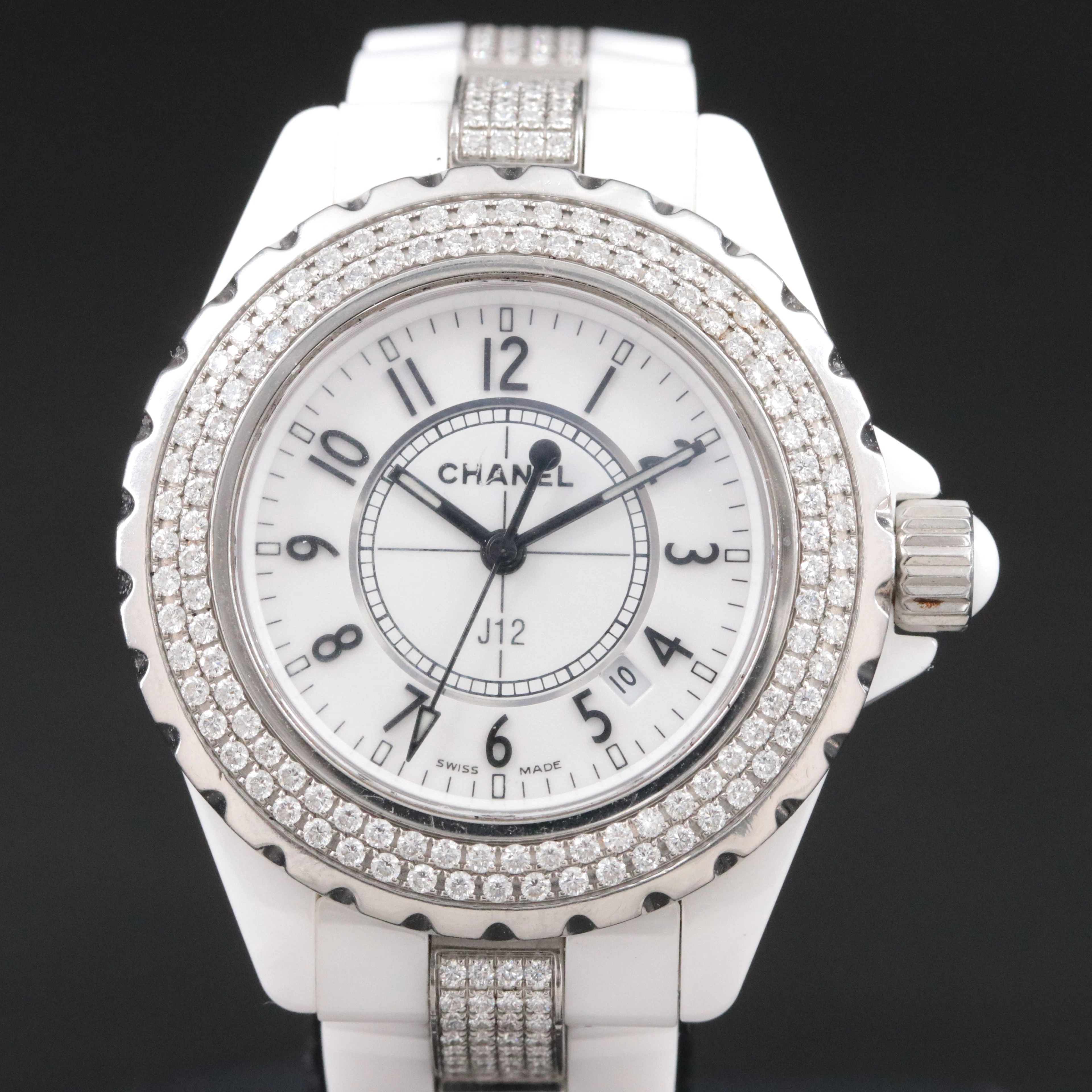 CHANEL J12 Ceramic & Steel 4.37 CTW Factory Diamond Date Quartz Watch