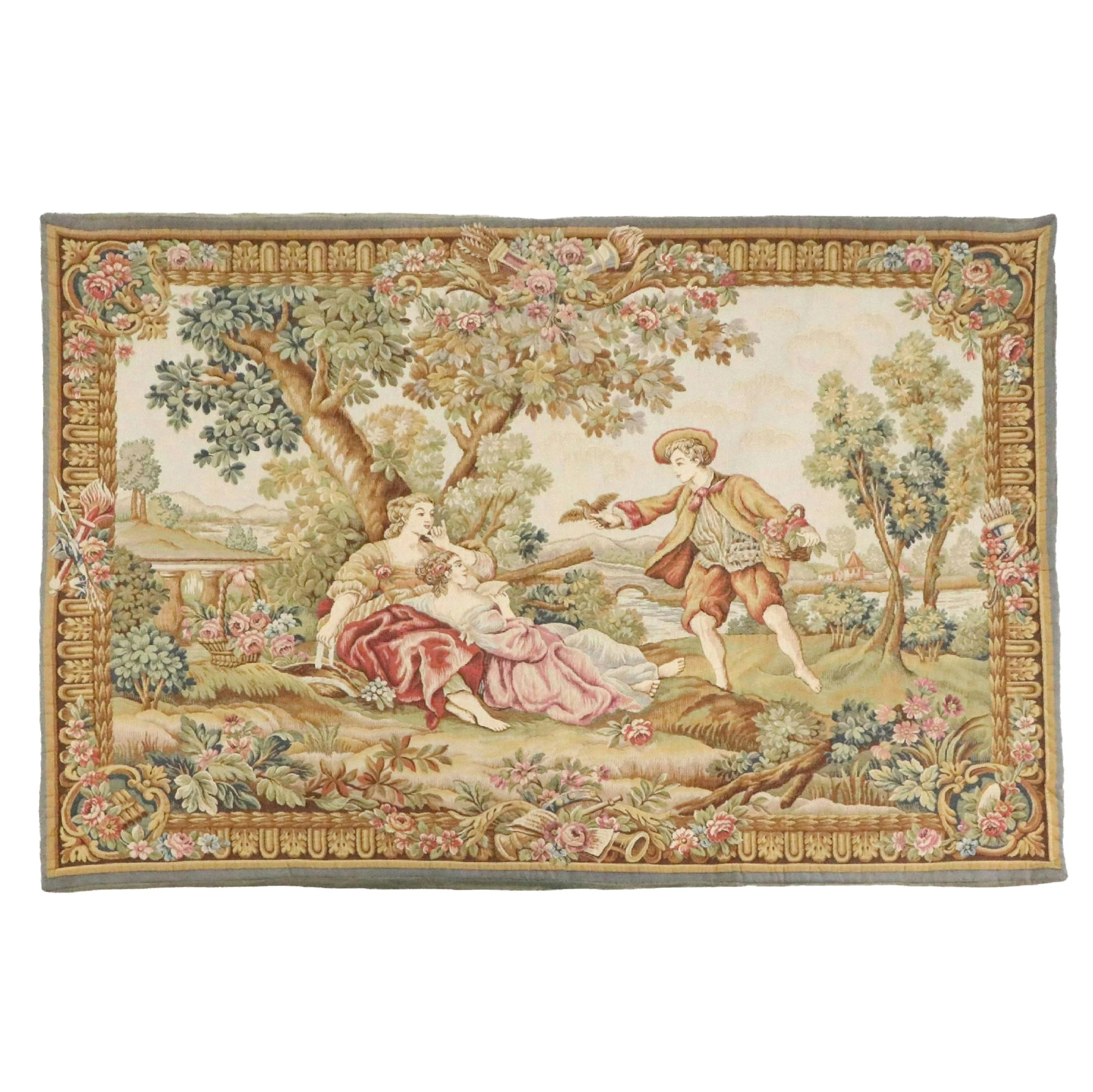 JP Paris Panneaux Gobelins French "Galant Denicheur" Style Tapestry