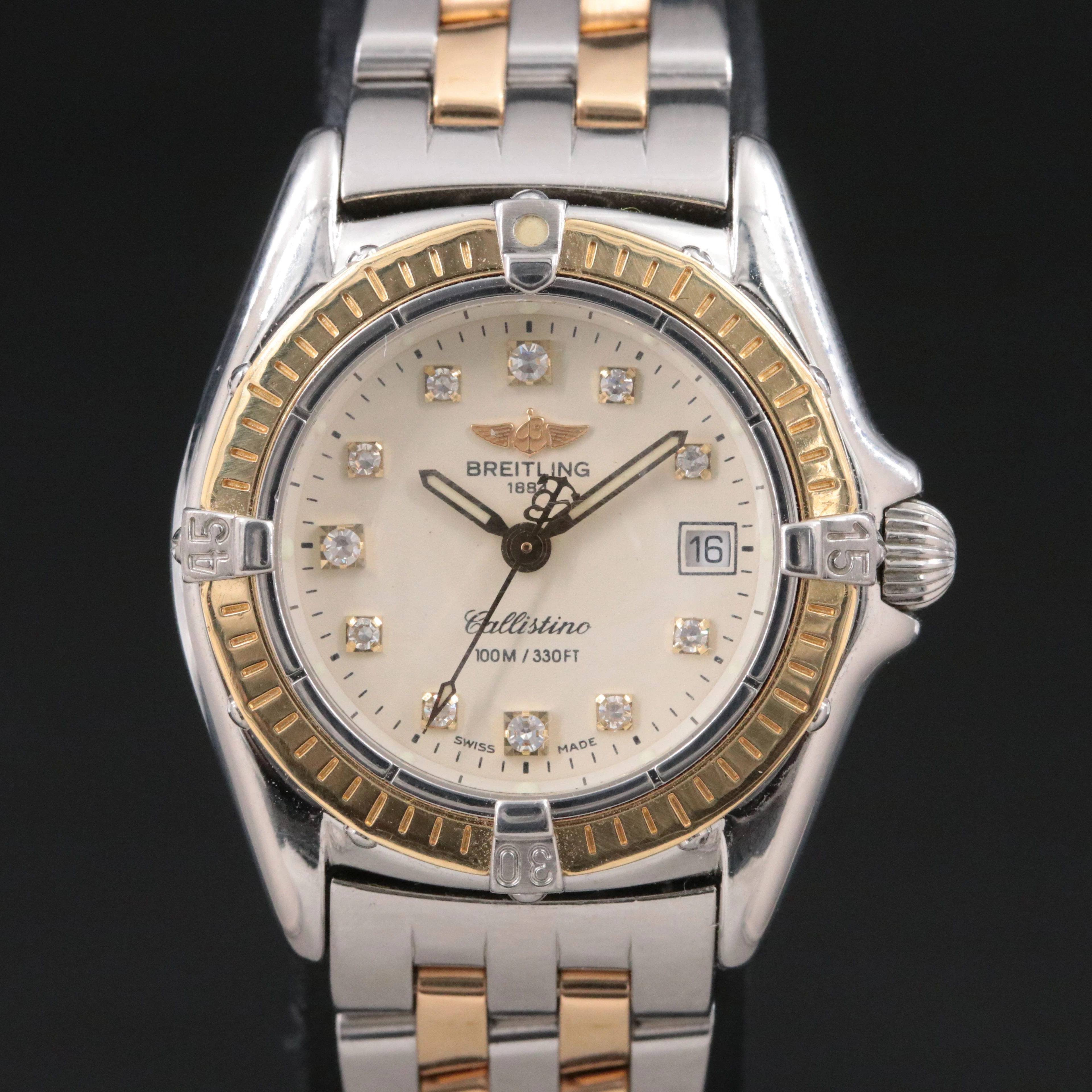 Breitling Callistino Gold & Steel Diamond 28mm Quartz Watch