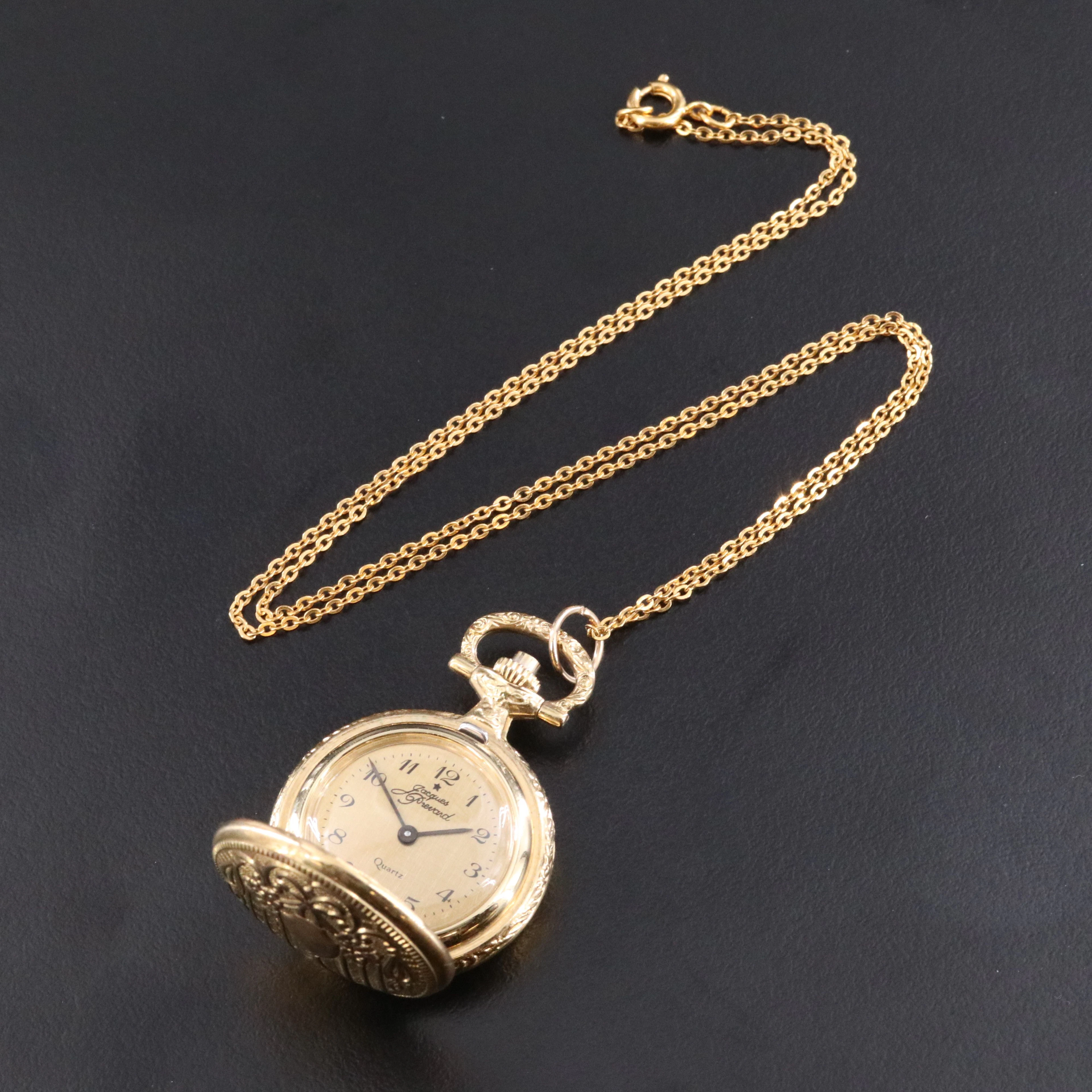 Jacques Prevard Gold-Tone Quartz Pendant Pocket Watch