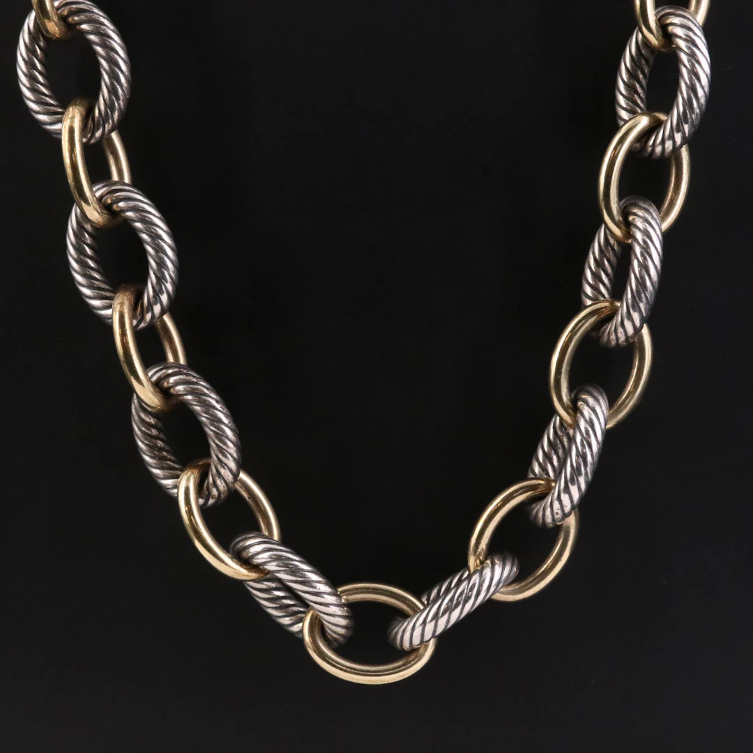David Yurman Chain Collection Sterling and 18K Oval Necklace