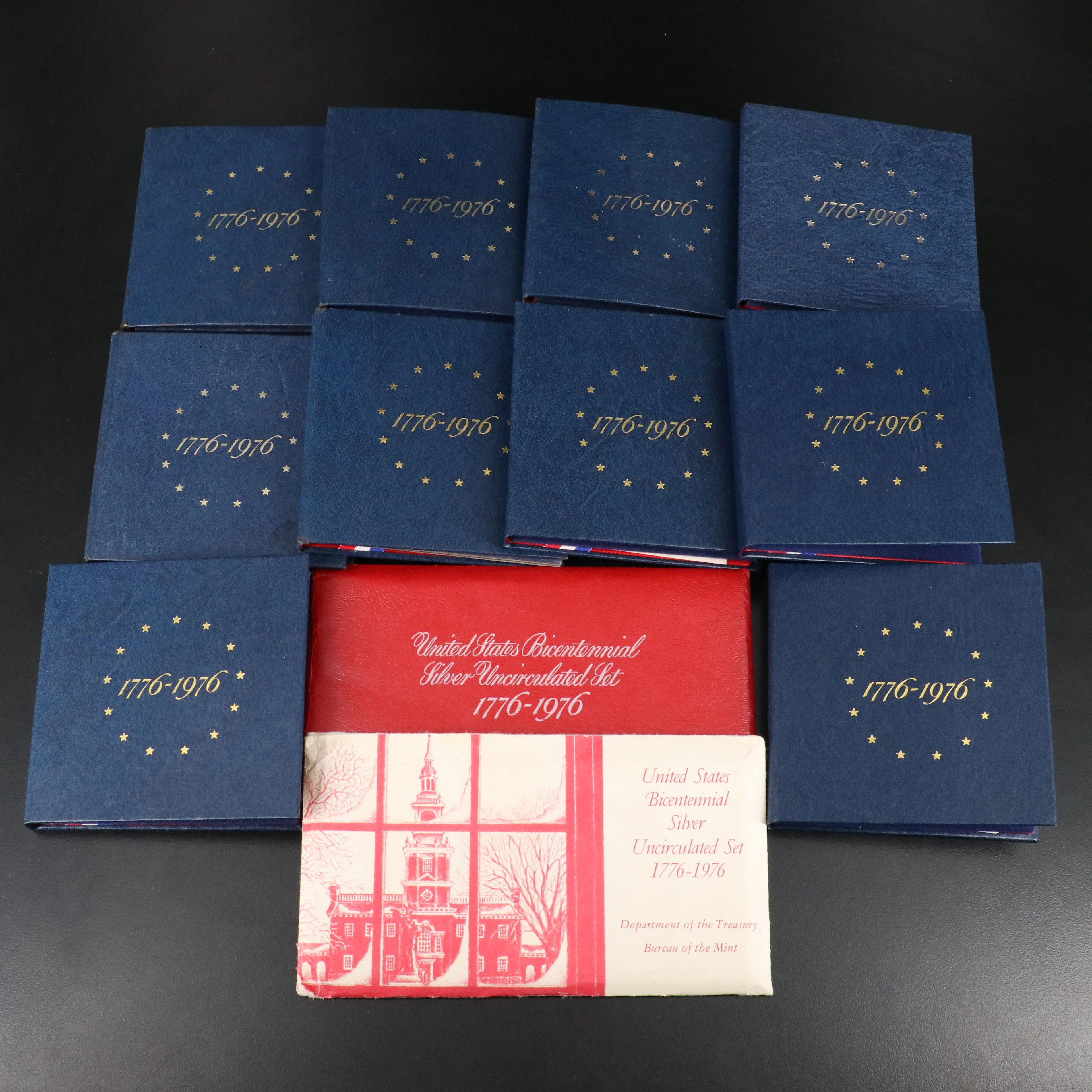 Twelve U.S. Bicentennial 3-Coin Silver Sets, Proof and Uncirculated