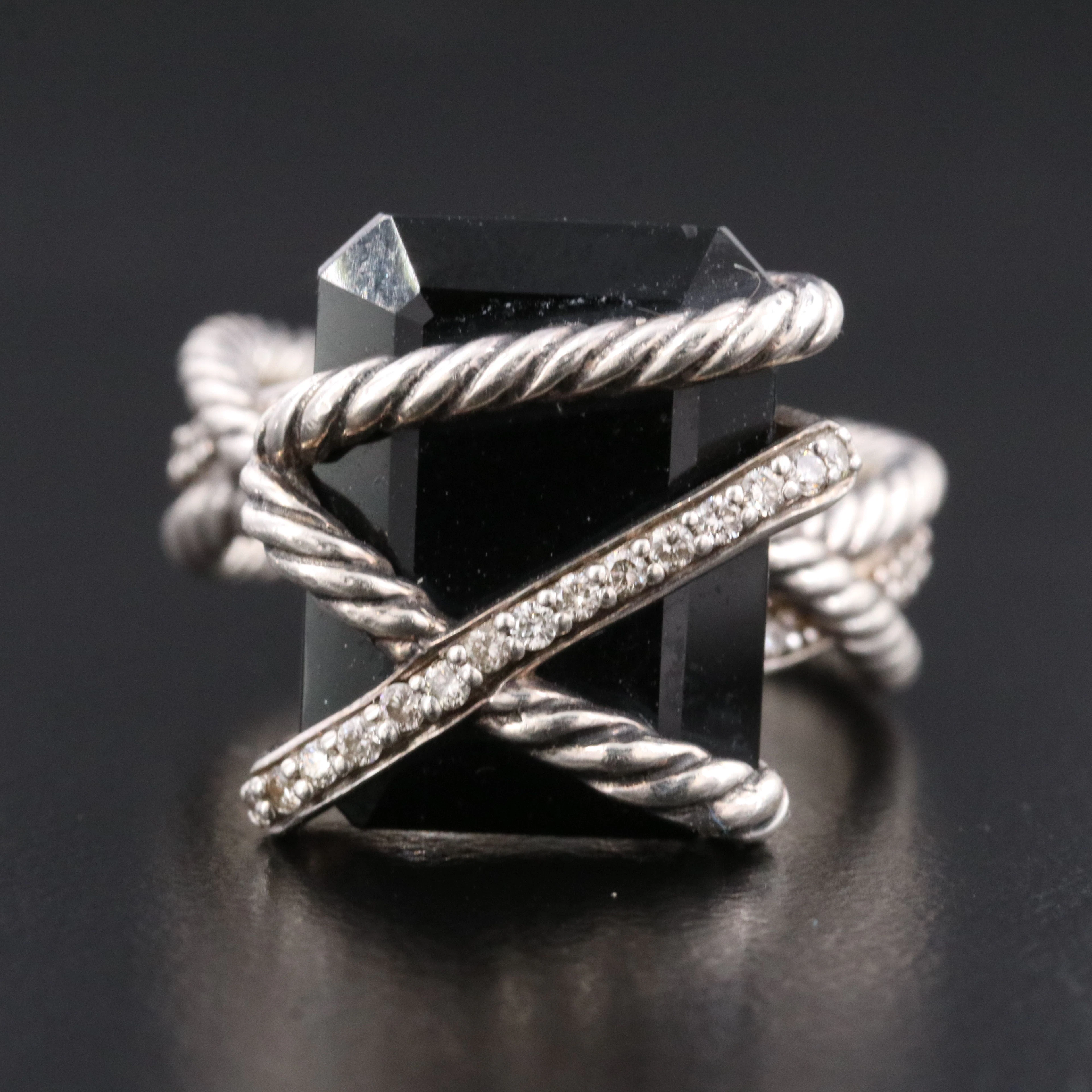 David Yurman Cable Wrap Sterling, Black Onyx and 0.30 CTW Diamond Ring
