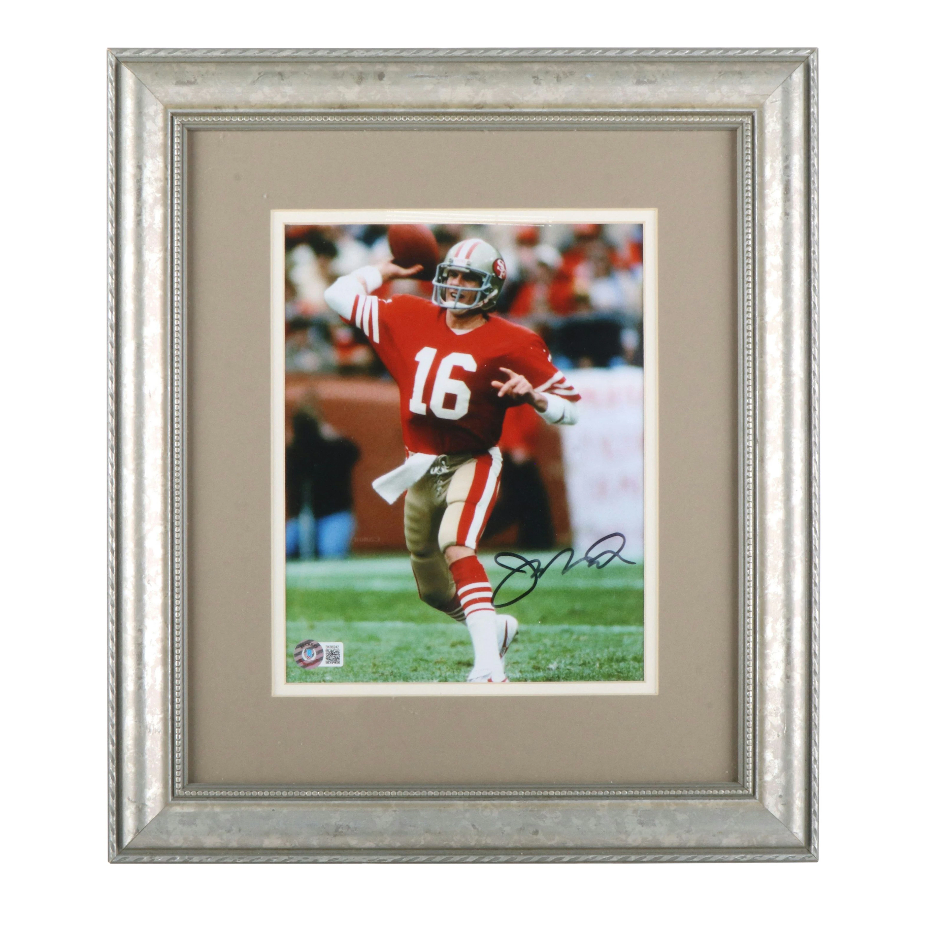 Joe Montana Signed San Francisco 49ers Football Print in Matted Frame, Beckett