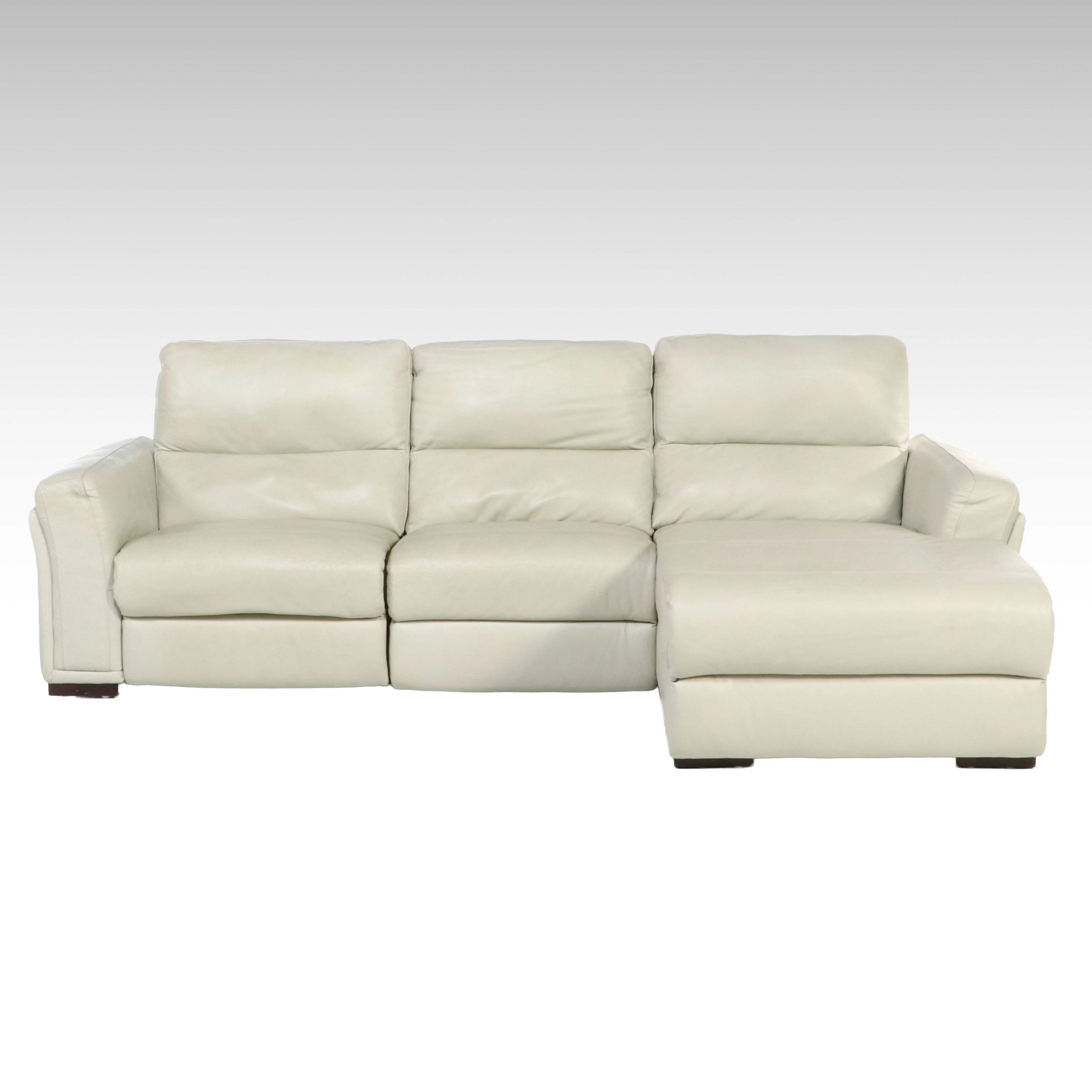 Cream Leather Power Reclining Sectional Sofa with Chaise, Late 20th Century
