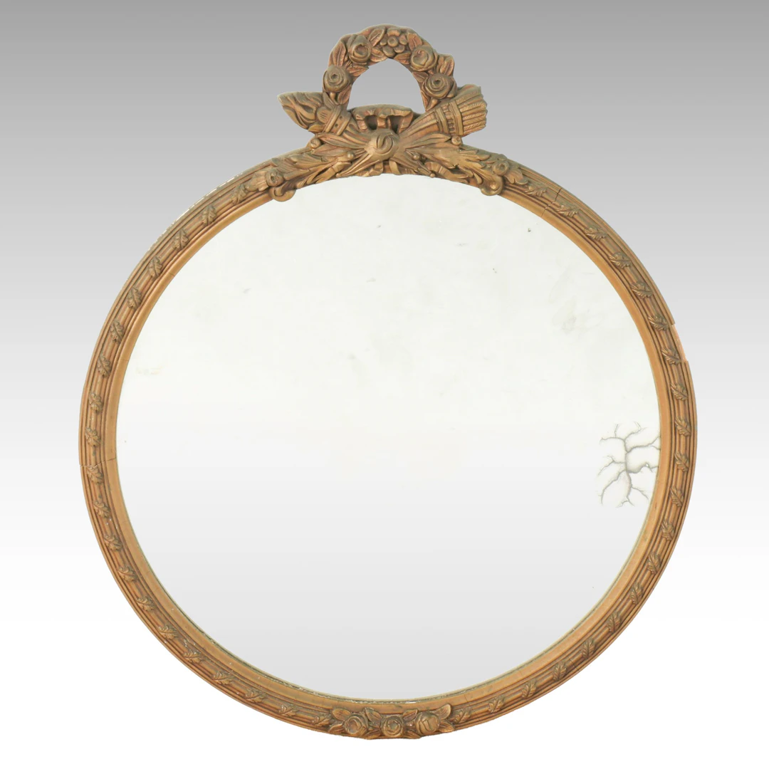 Louis XVI Style Round Giltwood Mirror, 19th Century