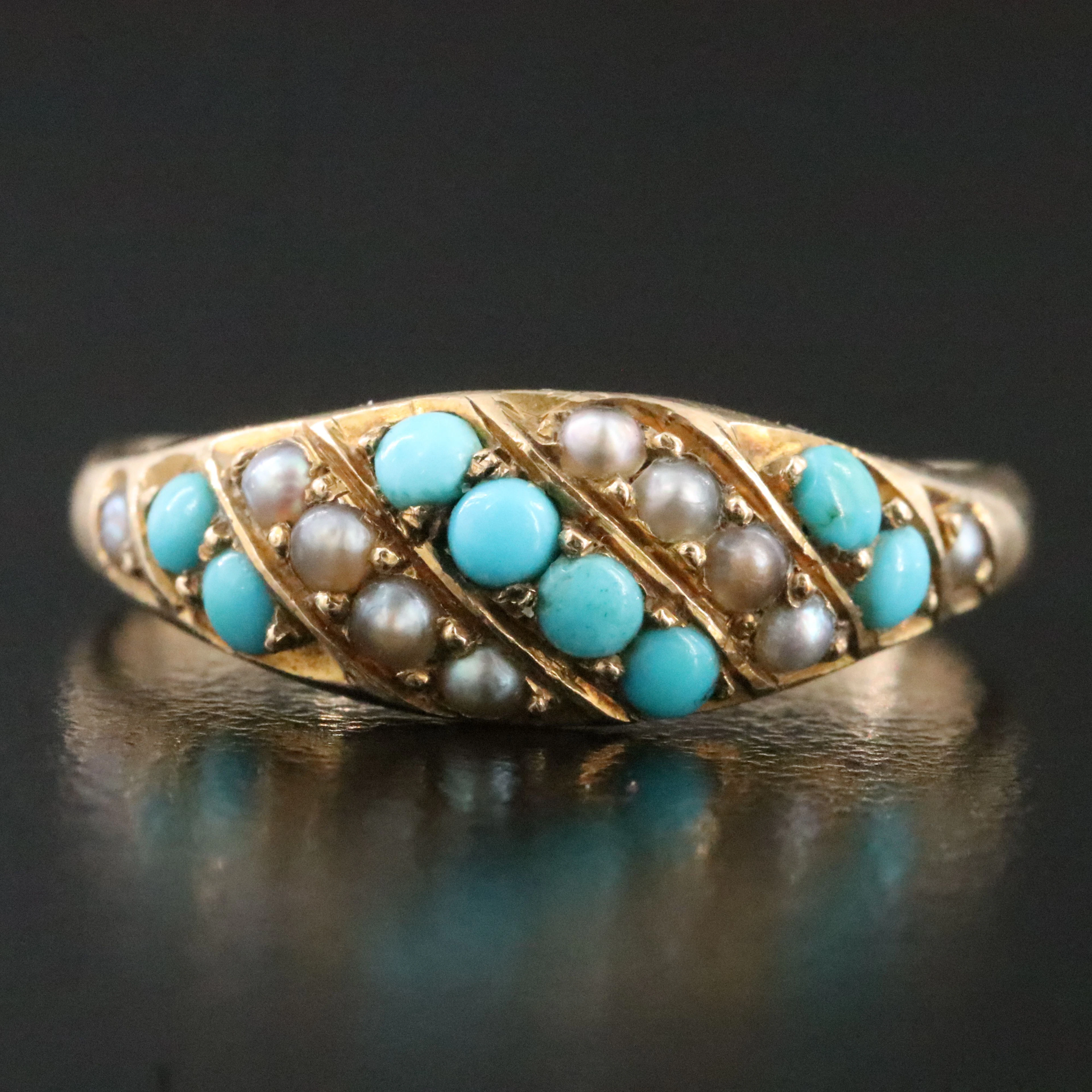 Victorian 10K Turquoise and Seed Pearl Ring