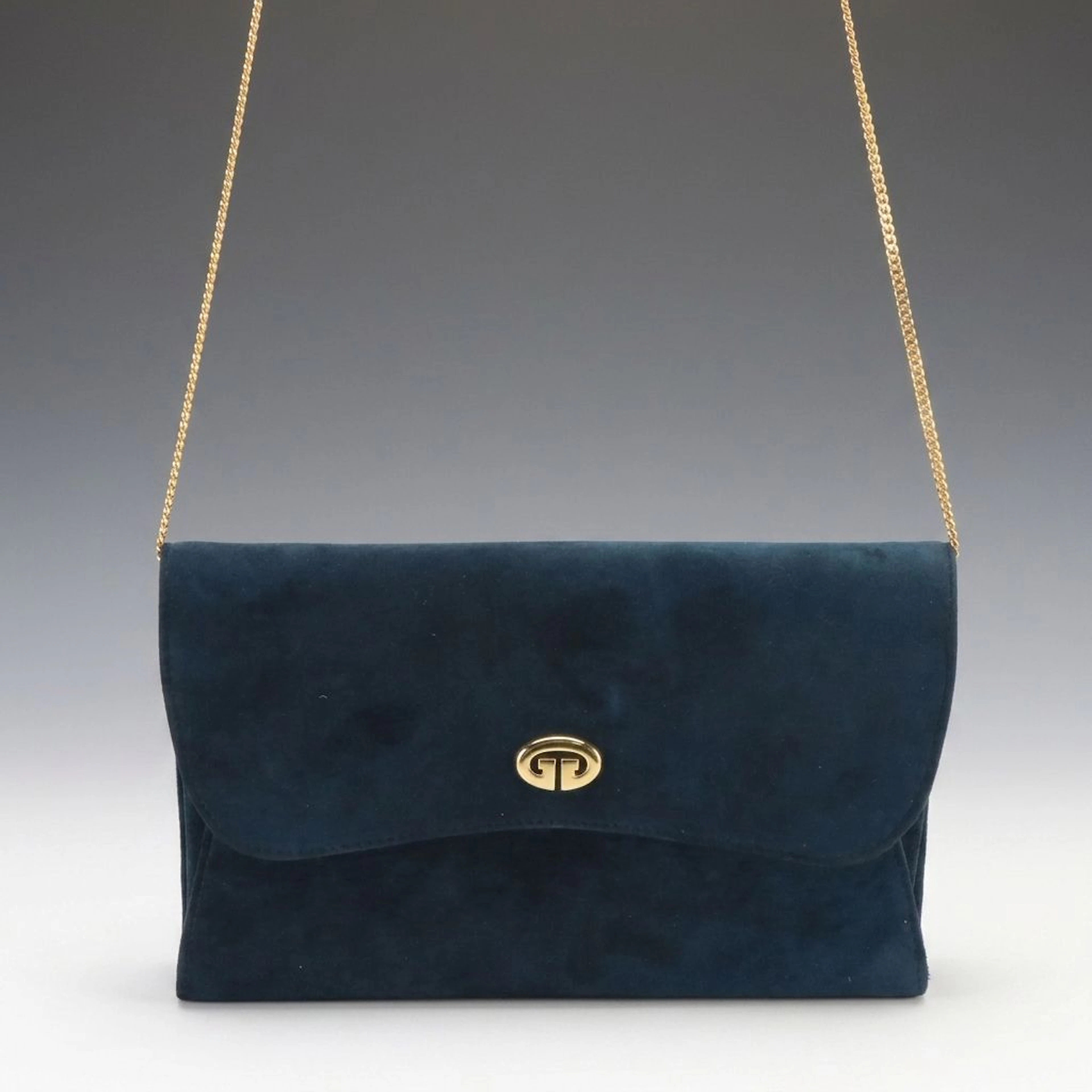 Vintage Gucci Flap Chain Evening Bag in Blue Suede