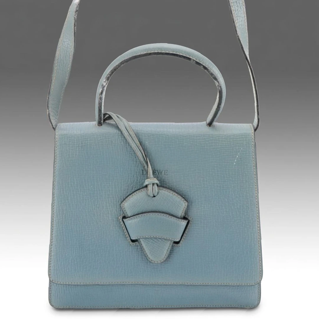 Loewe Barcelona Two-Way Bag in Blue Grained Leather