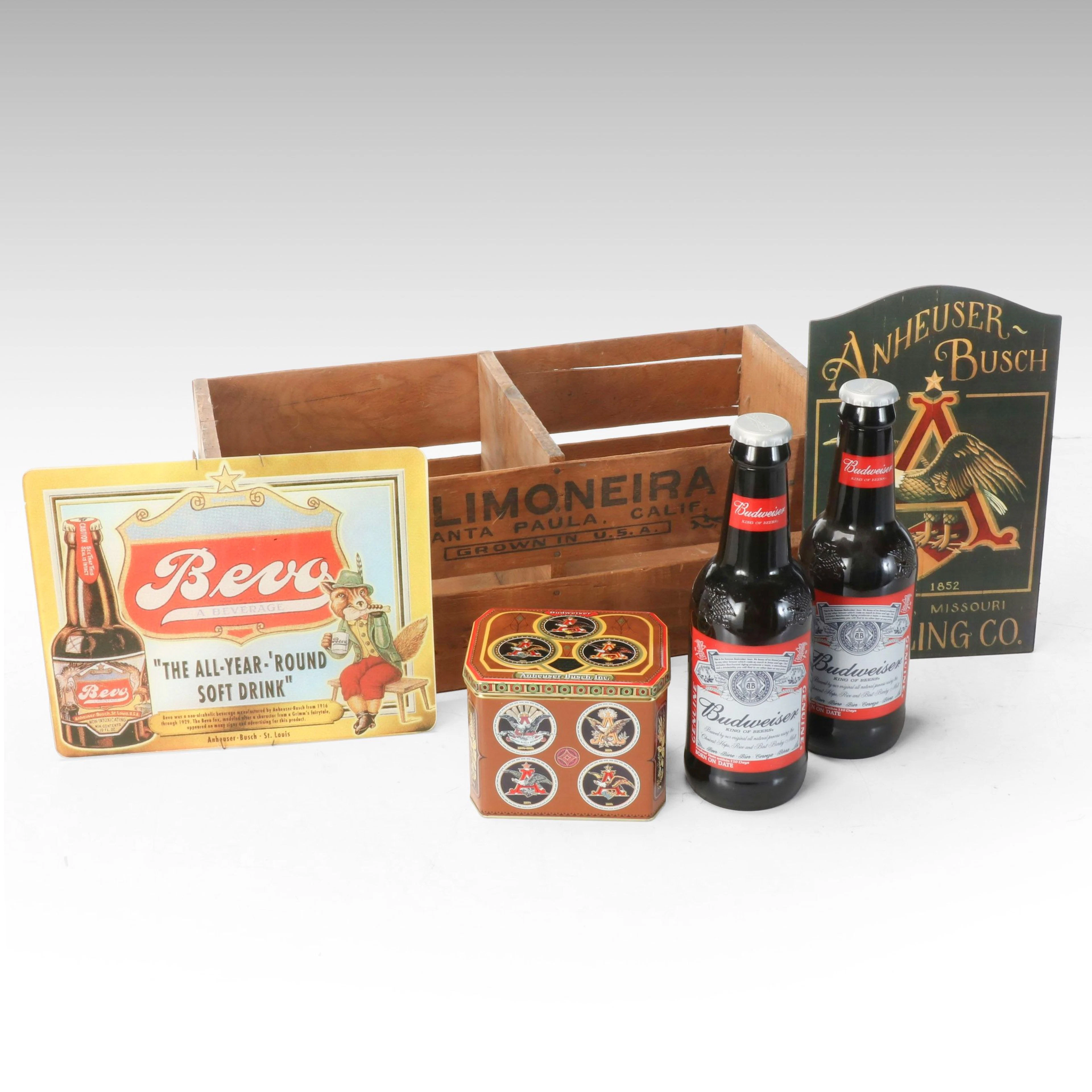 Anheuser-Busch Wall Advertisements and Décor with Antique Wood Crate