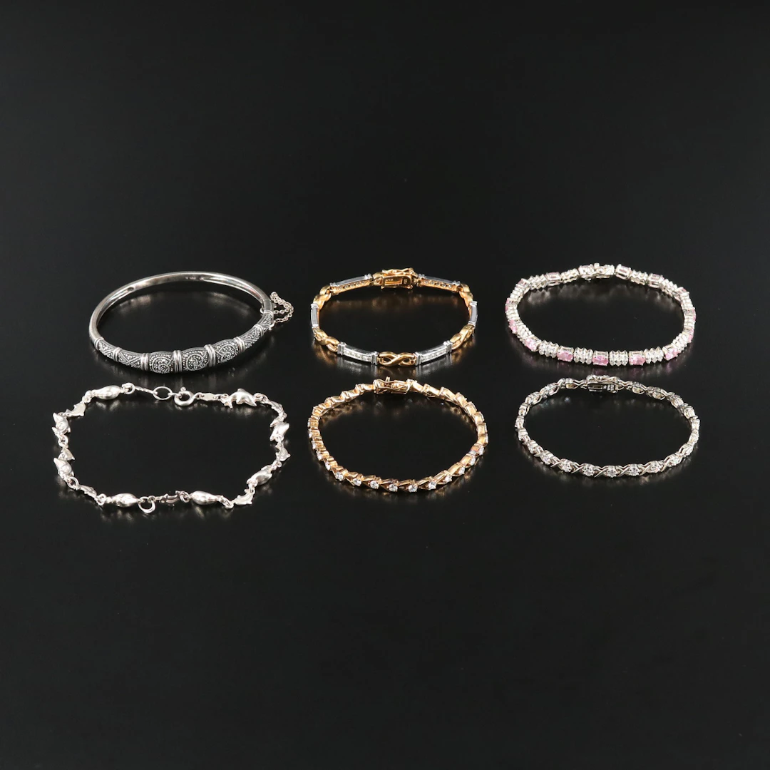 Sterling CZ and Marcasite Bracelets, Bangle and Anklet