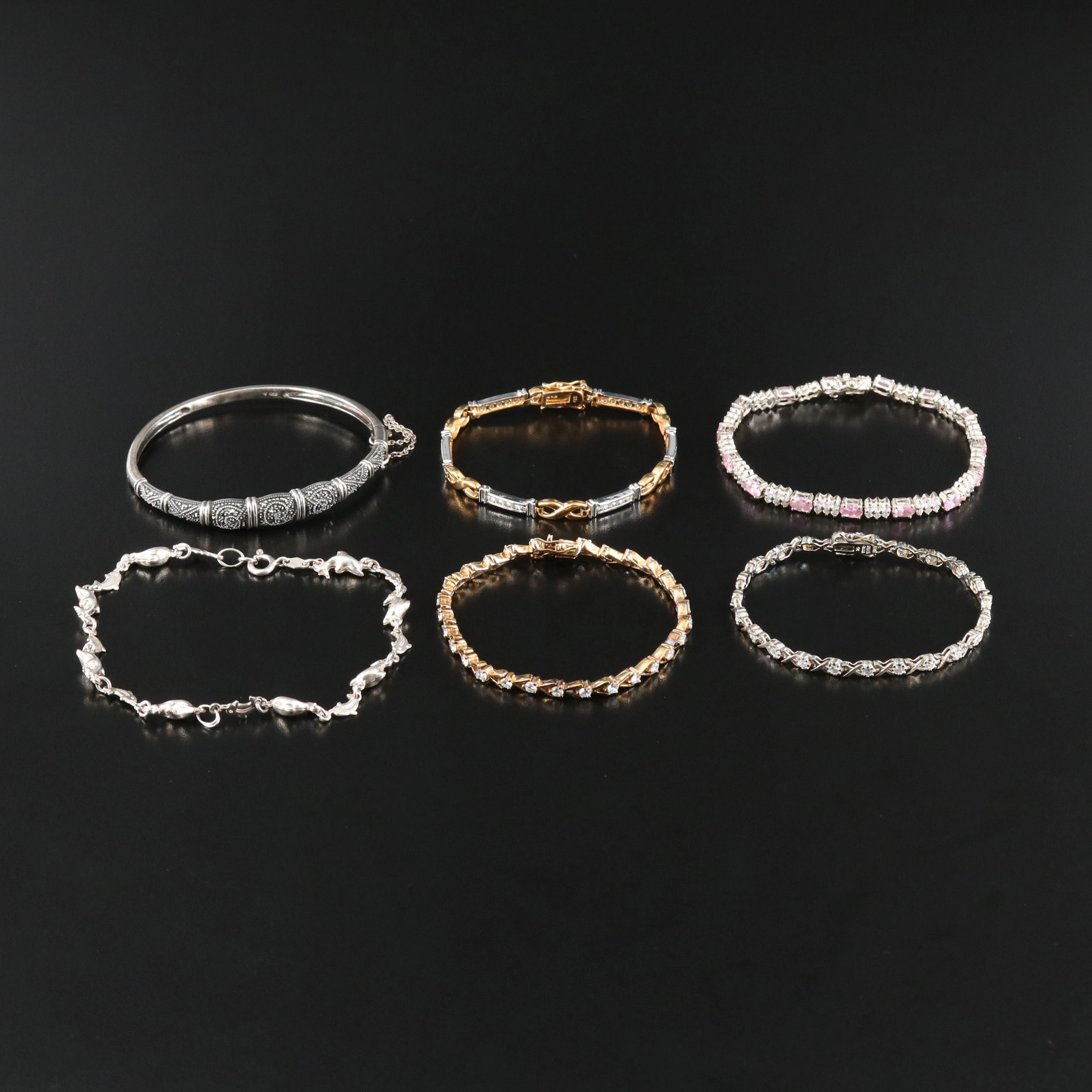 Sterling CZ and Marcasite Bracelets, Bangle and Anklet