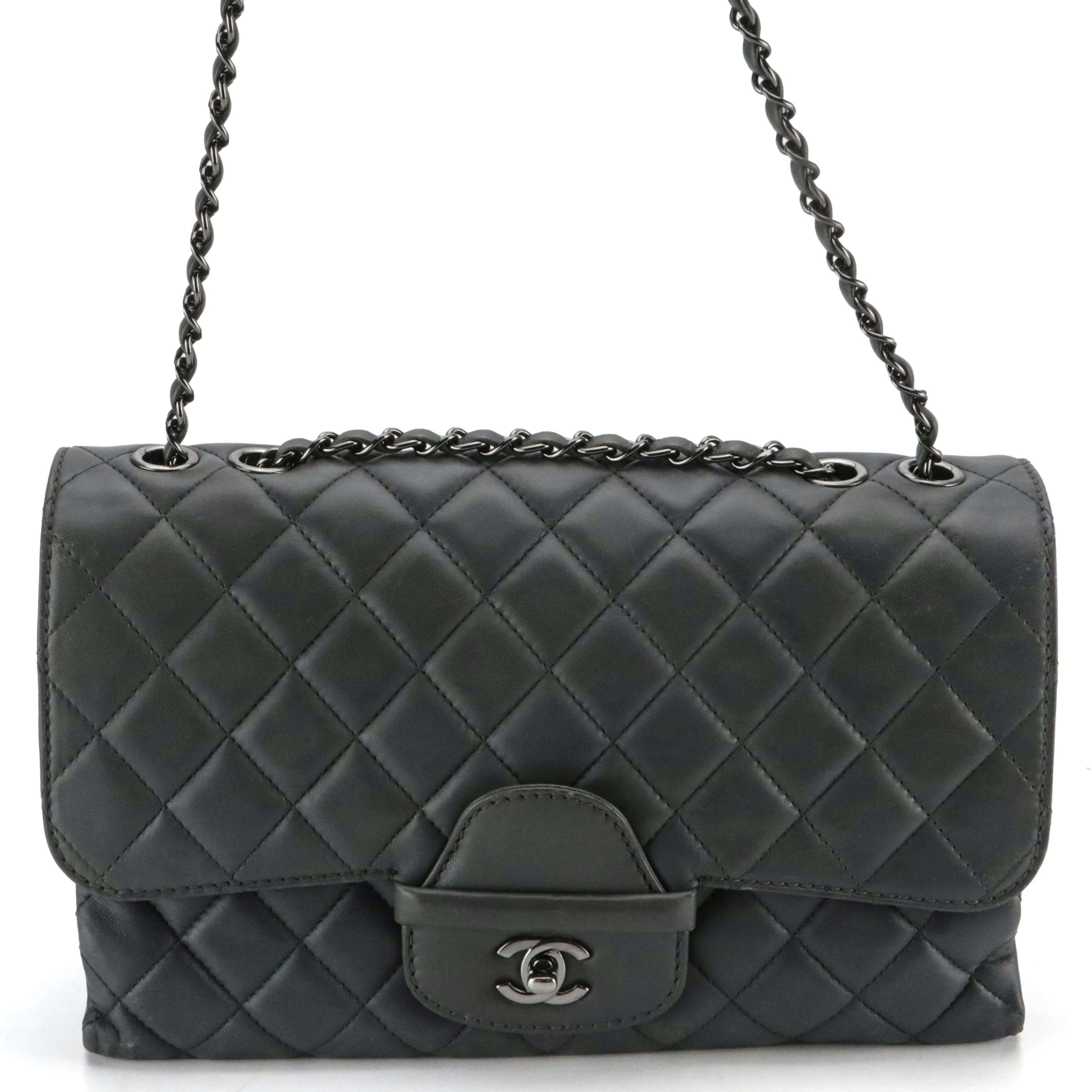 Chanel Coco Flap Chain Strap Shoulder Bag in Grey Quilted Lambskin Leather