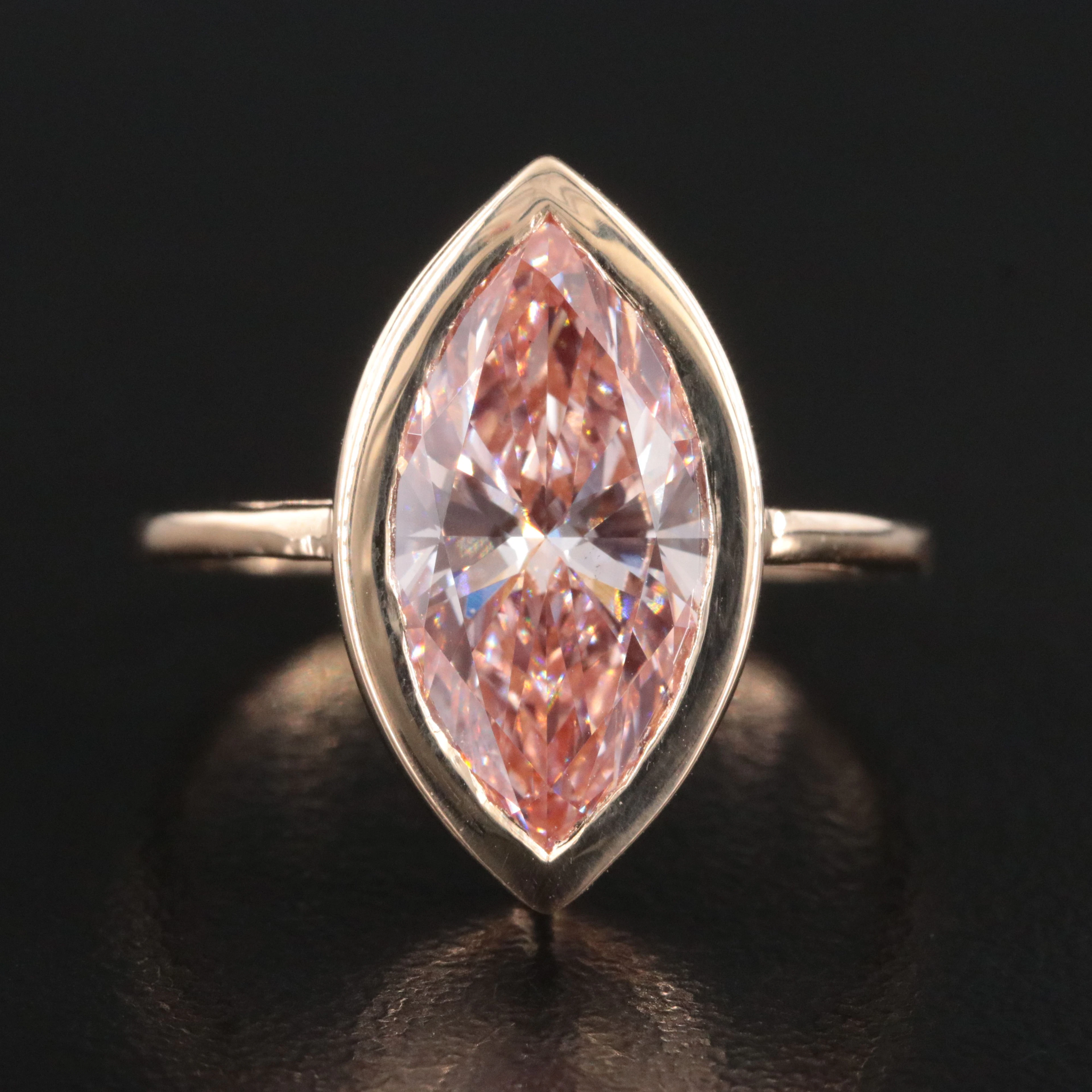 14K 3.52 CT Lab Grown Fancy Vivid Pink Diamond Ring with IGI Report