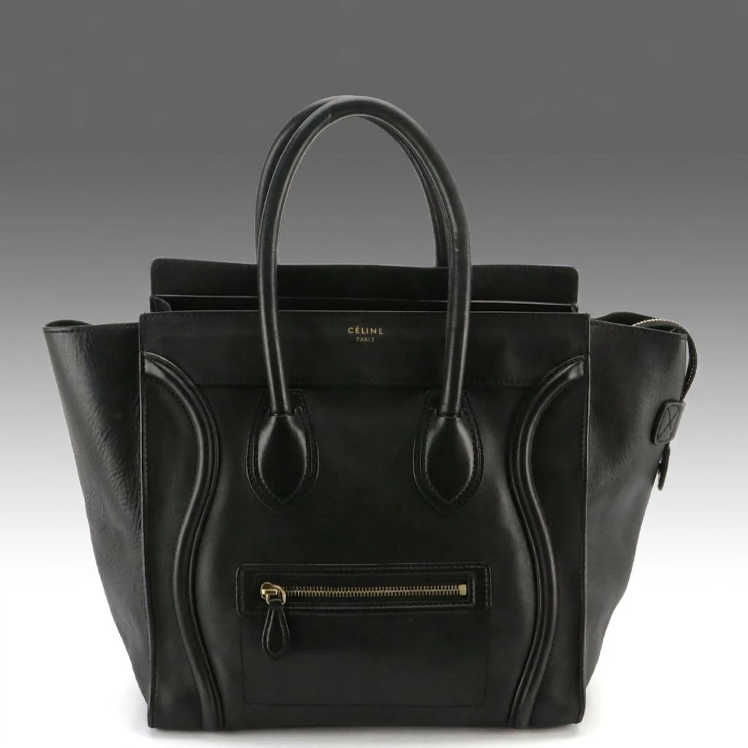 Céline Mini Luggage Top Handle Bag in Black Calfskin Leather