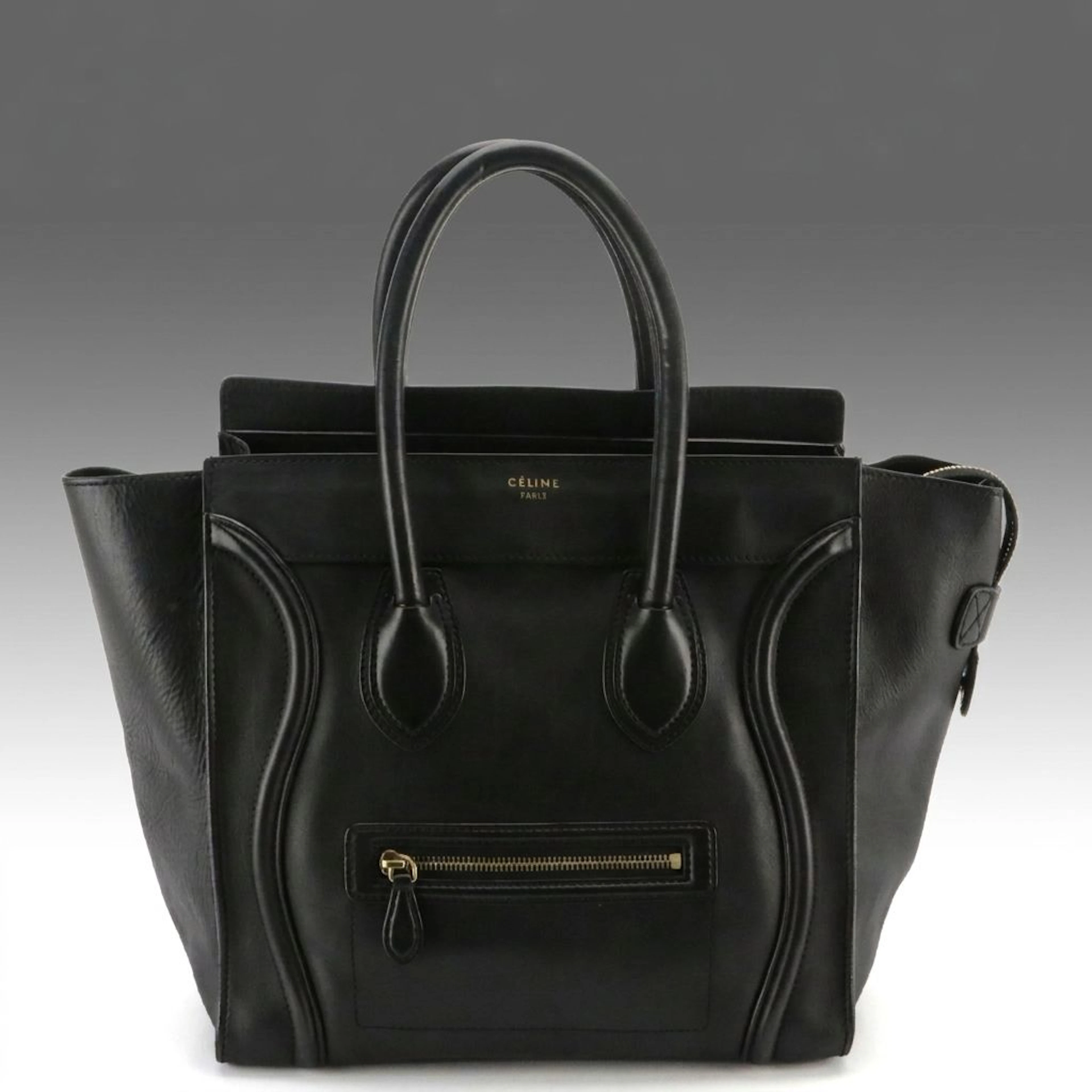 Céline Mini Luggage Top Handle Bag in Black Calfskin Leather