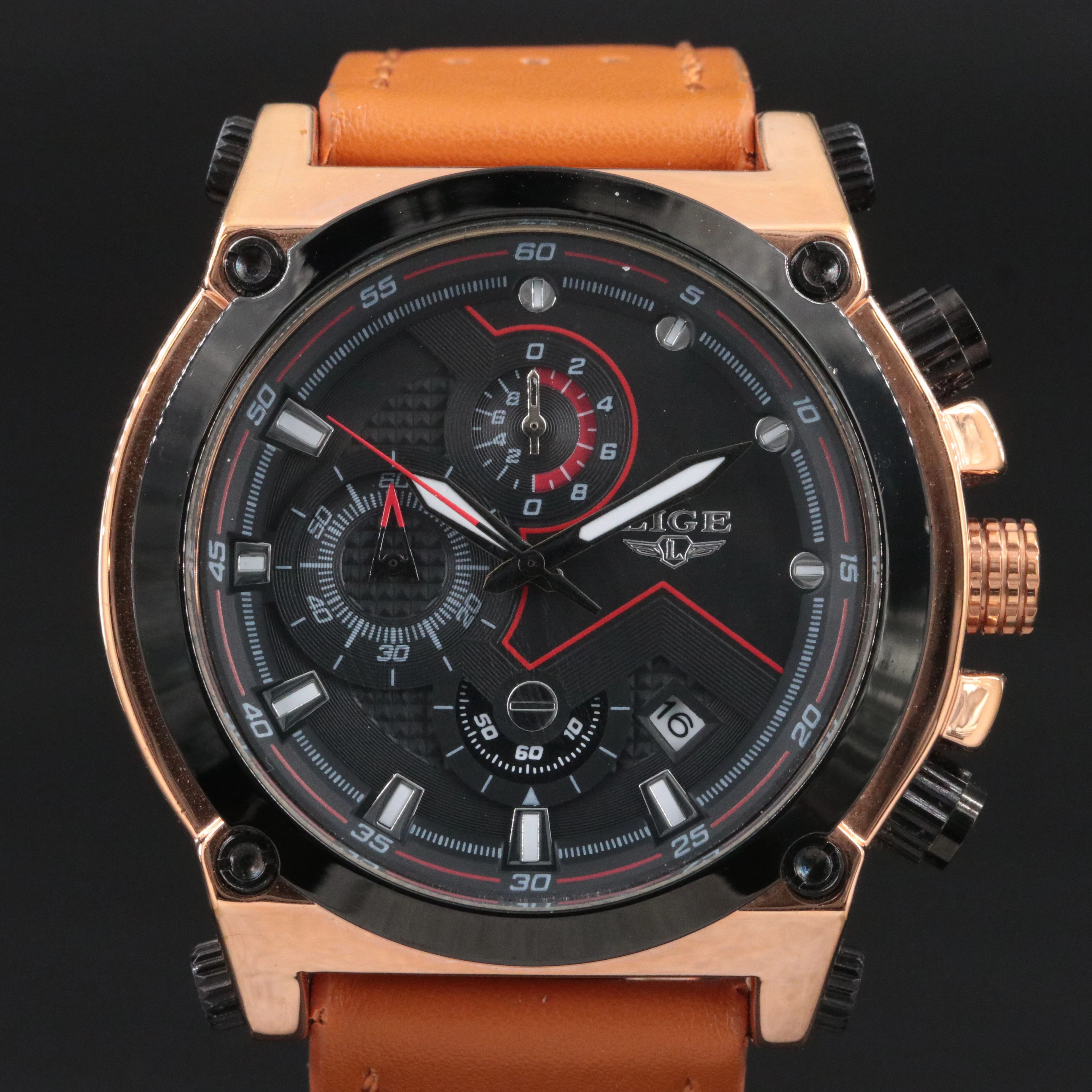 LIGE Chrono Date Stainless Steel Chronograph Quartz Watch