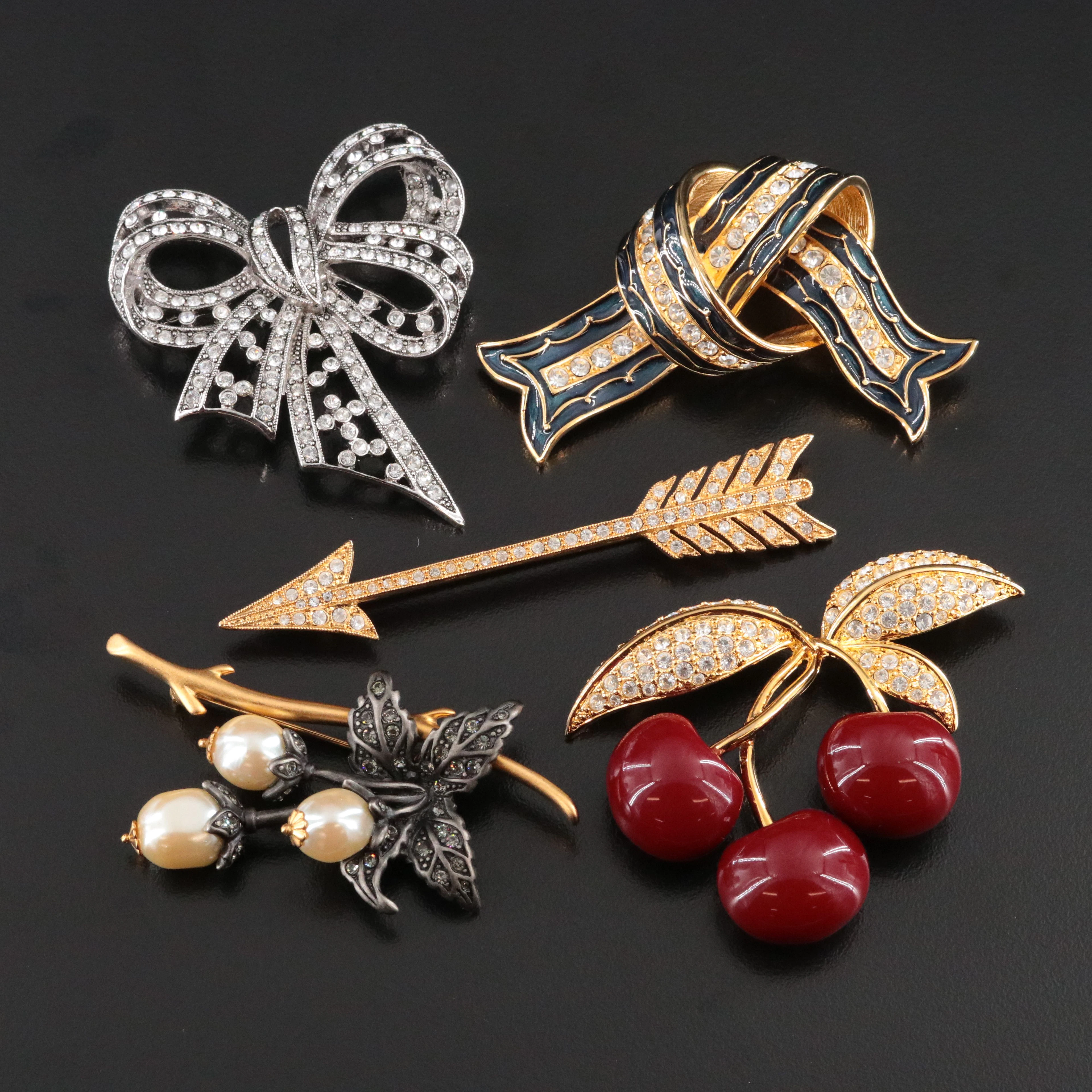 Joan Rivers Brooch Collection with Ribbons, Cherries and Arrow