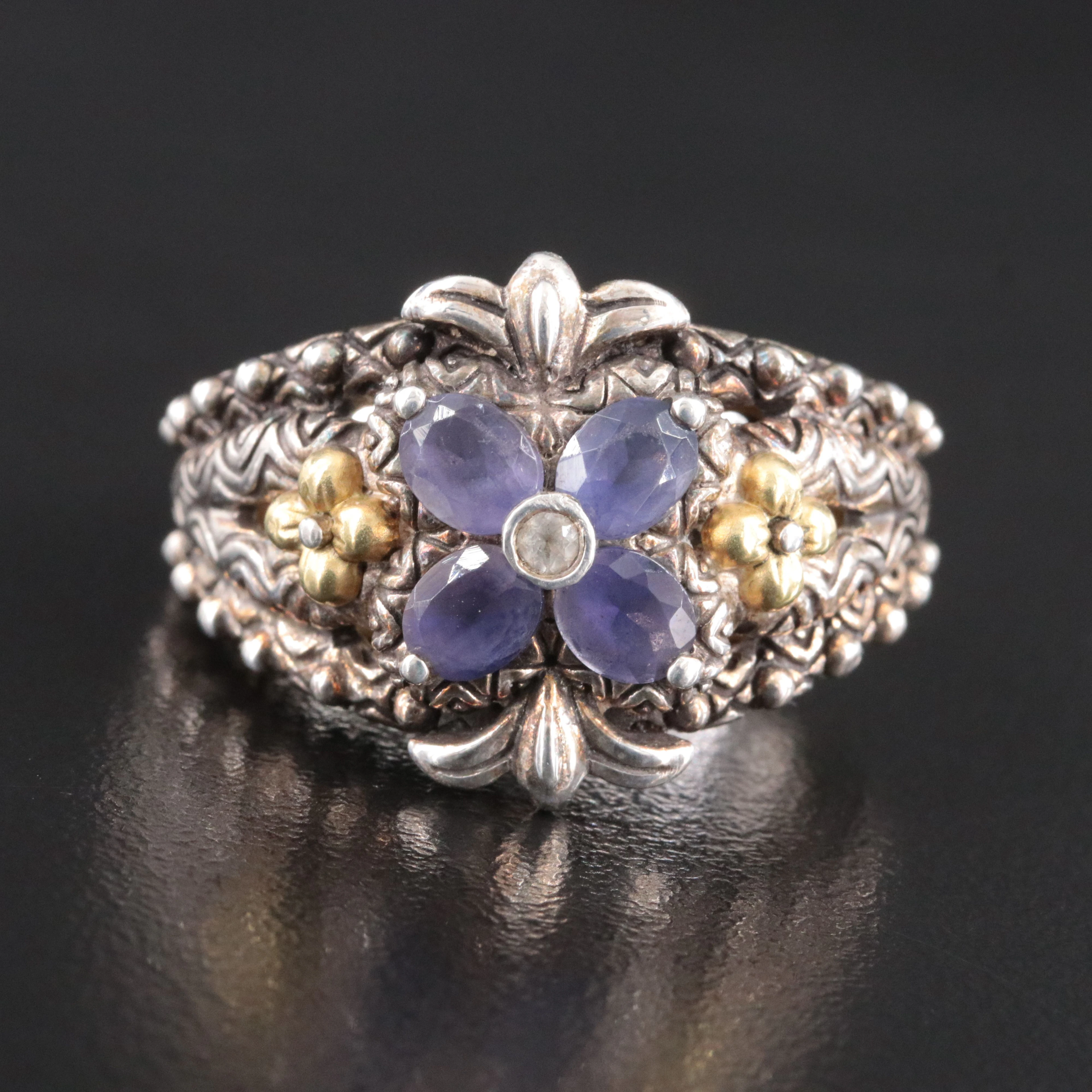 Barbara Bixby Sterling Iolite Flower Ring with 18K Accents