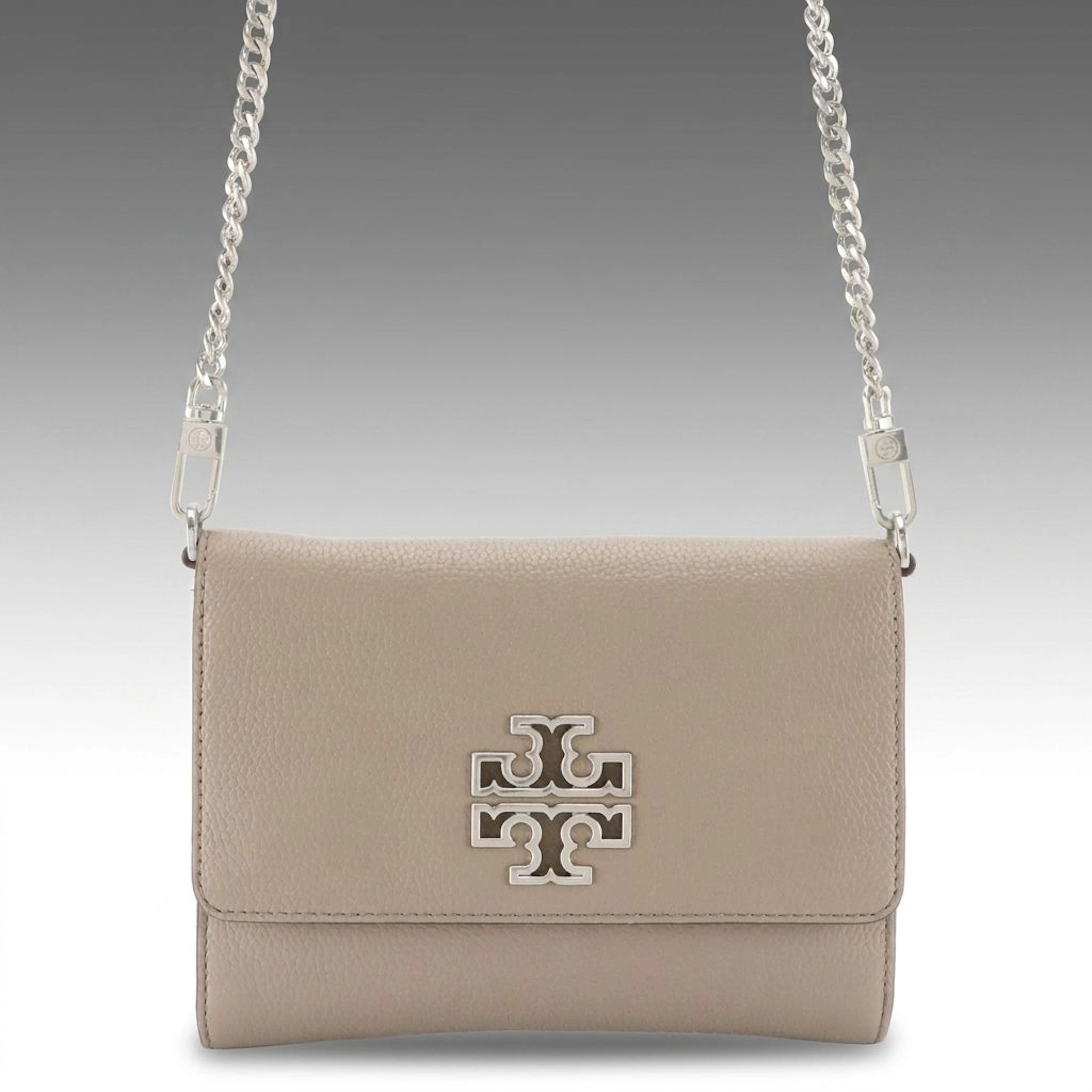 Tory Burch Britten Chain Wallet in Frendy Gray Leather with Shopping Bag