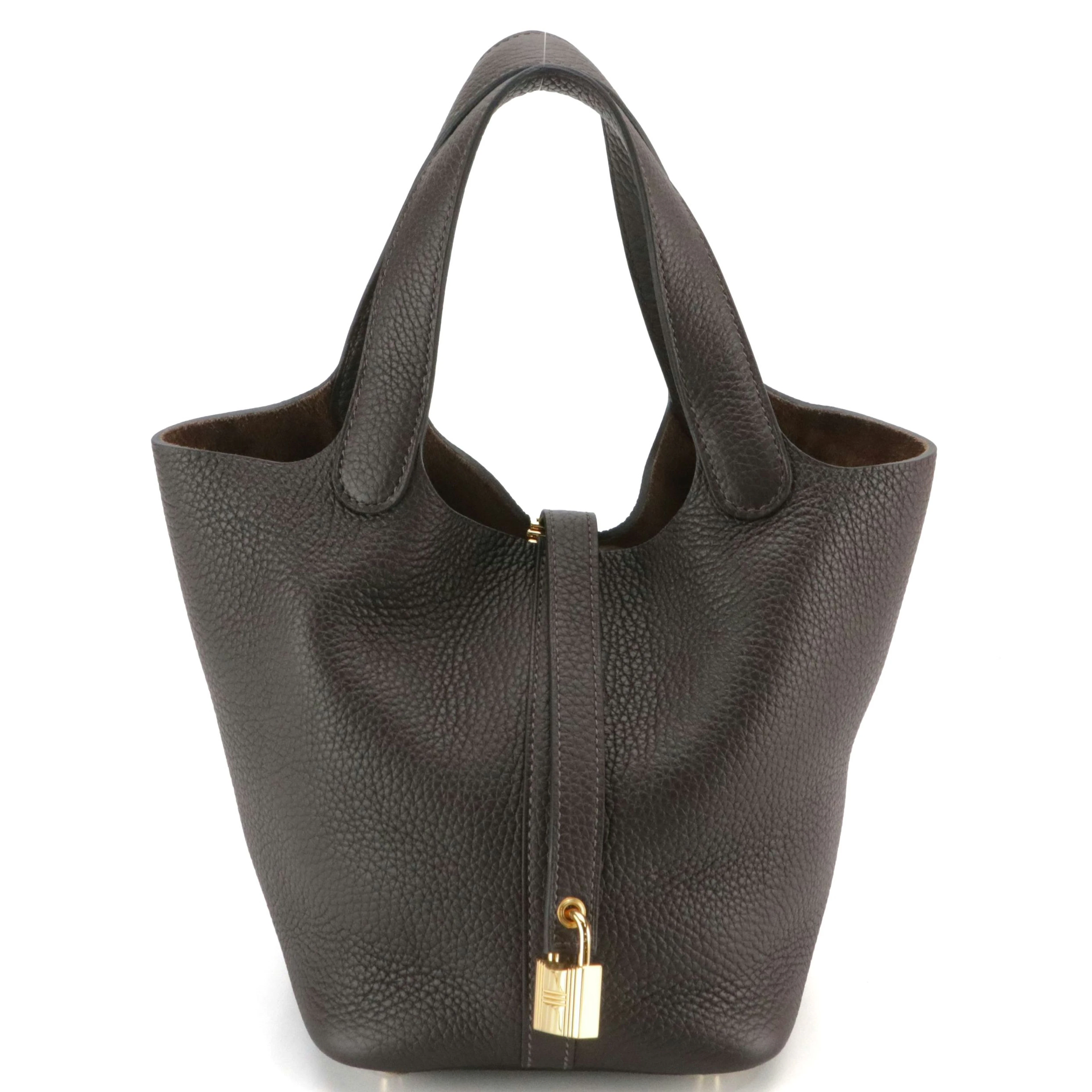 Hermès Picotin Bag PM in Ébène Clemence Leather with Box
