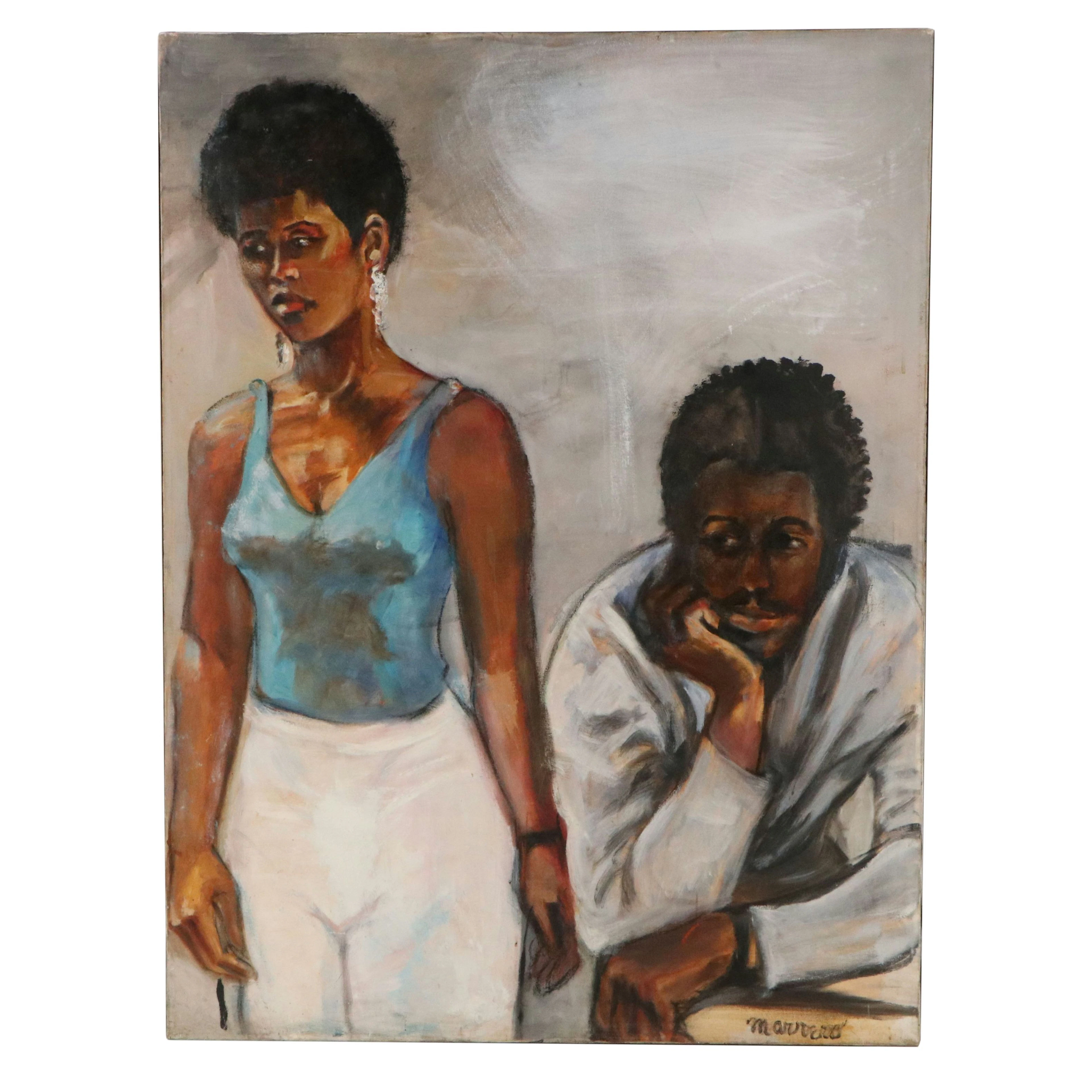 Edith Susarret Marrero Oil Painting "Intermission," Late 20th Century