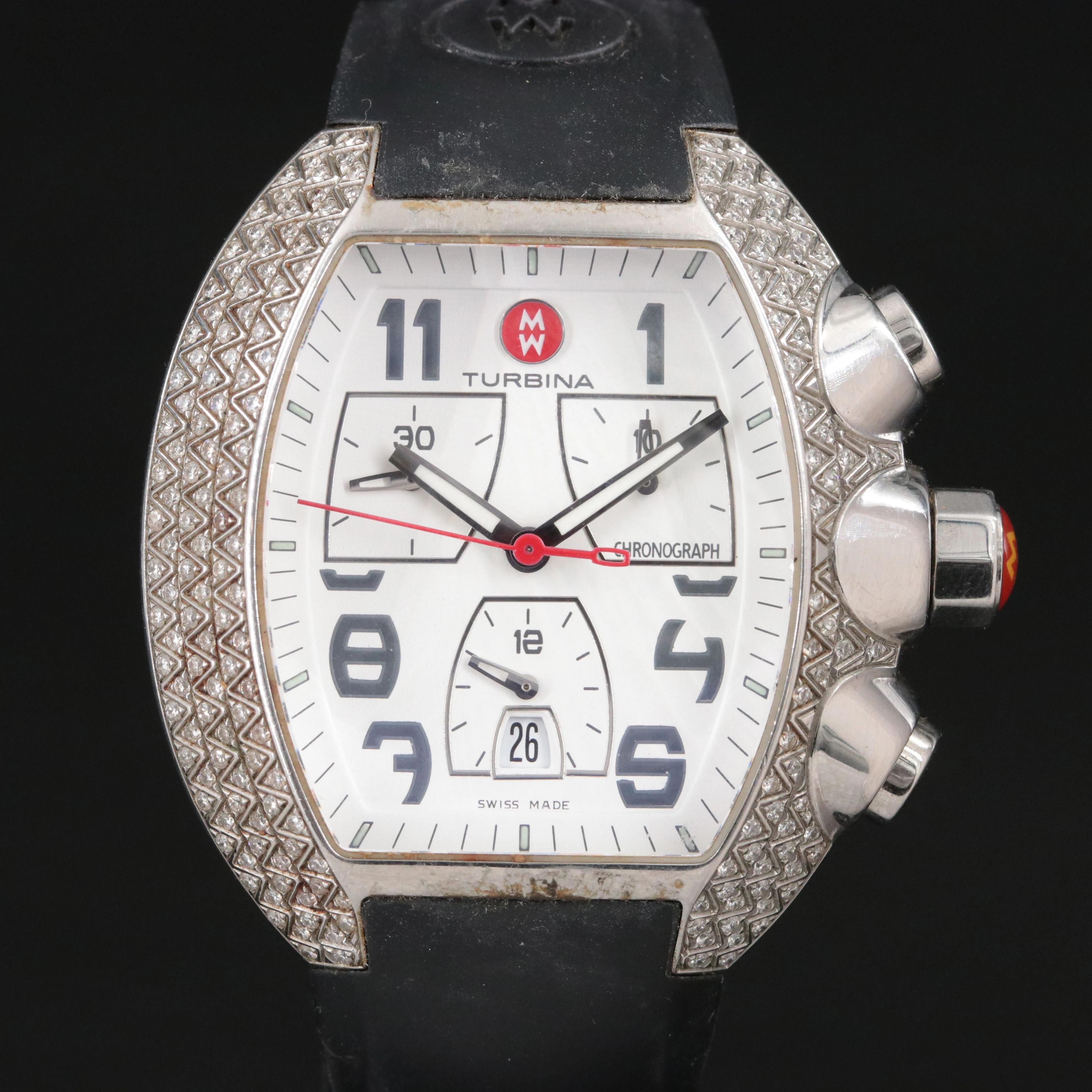 Michele Turbina XL Pave Diamond Stainless Steel Chronograph Watch
