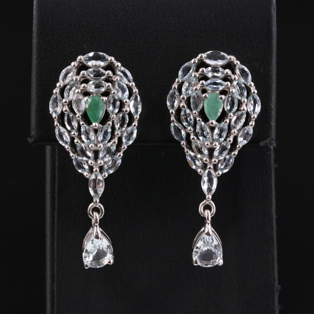 Sterling Earrings Including Emerald, Topaz and Aquamarine