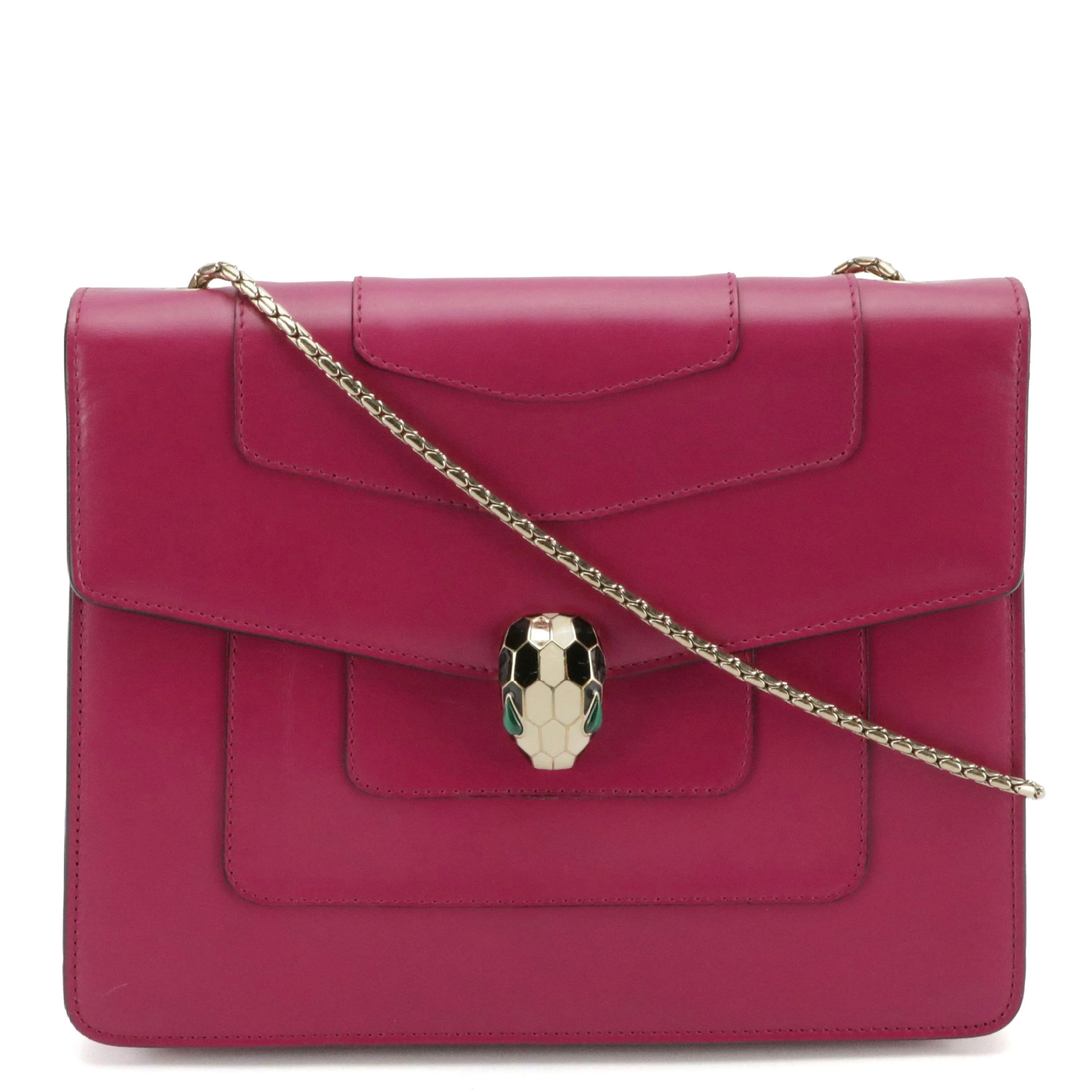 BVLGARI Serpenti Forever Chain Strap Satchel in Magenta Calfskin Leather