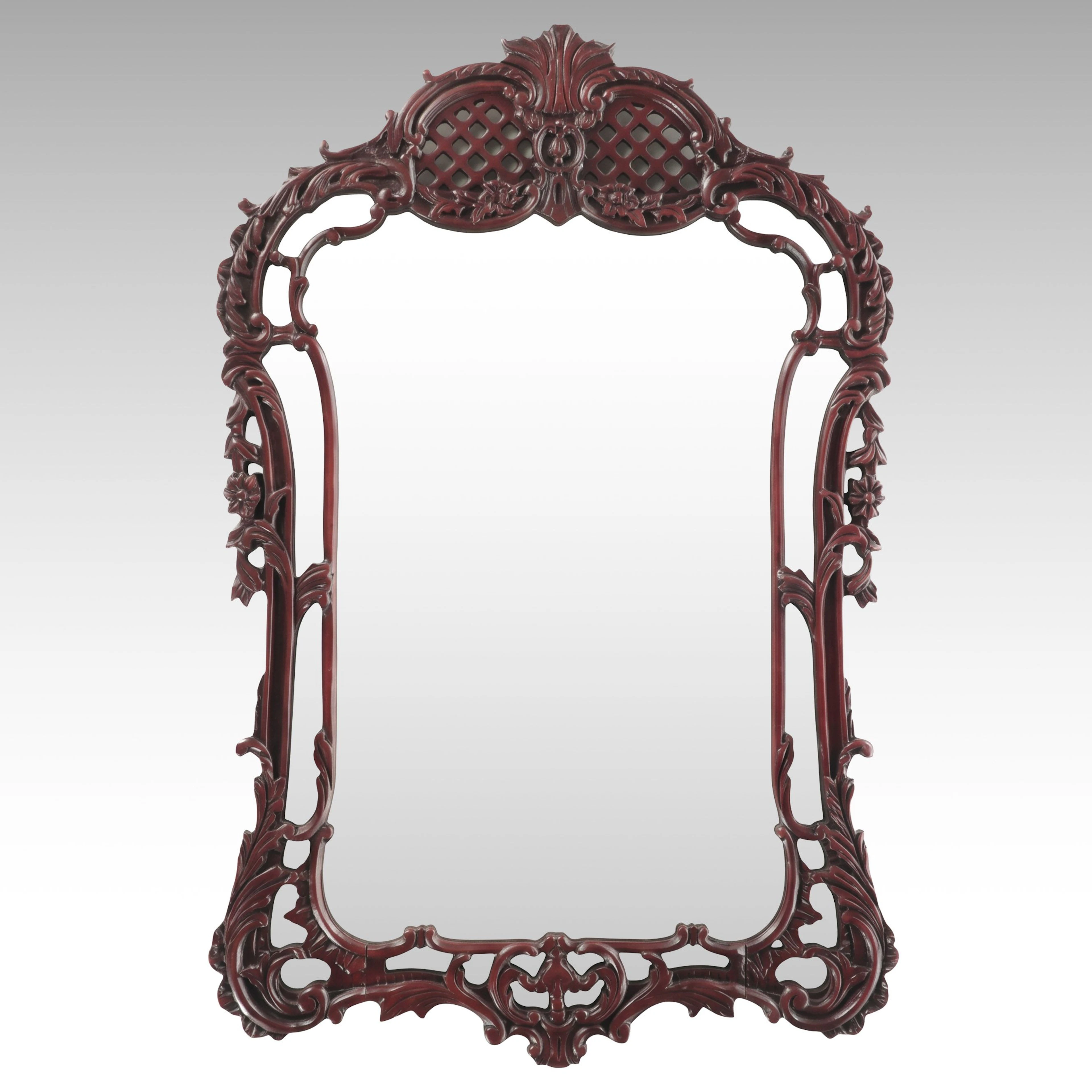 Chippendale Style Openwork Dark Wood Framed Wall Mirror, Vintage