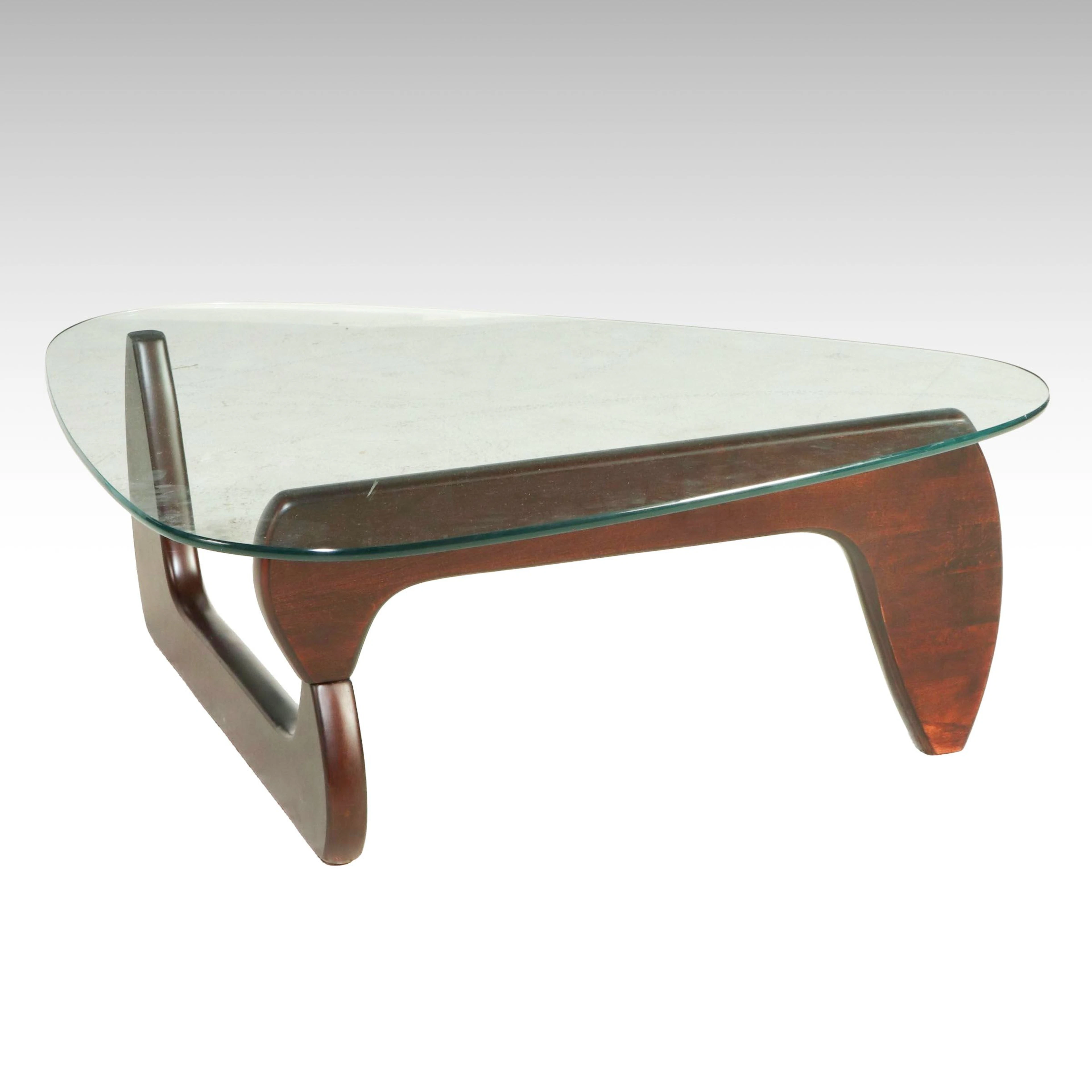 Isamu Noguchi Style Walnut and Glass Coffee Table, Late 20th Century