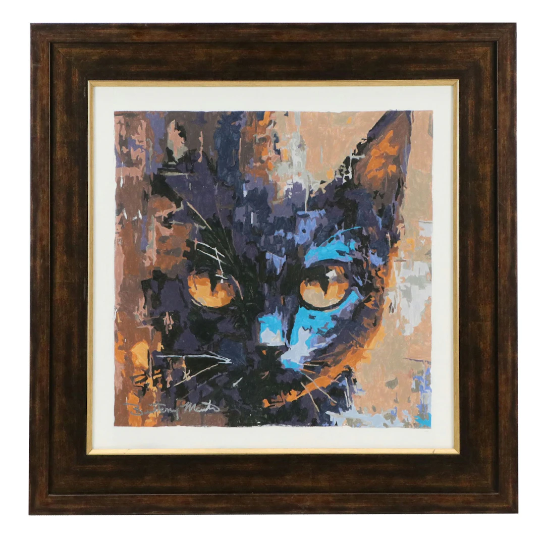 Brittony Martin Acrylic Painting "Black Cat with Orange Eyes," 2026