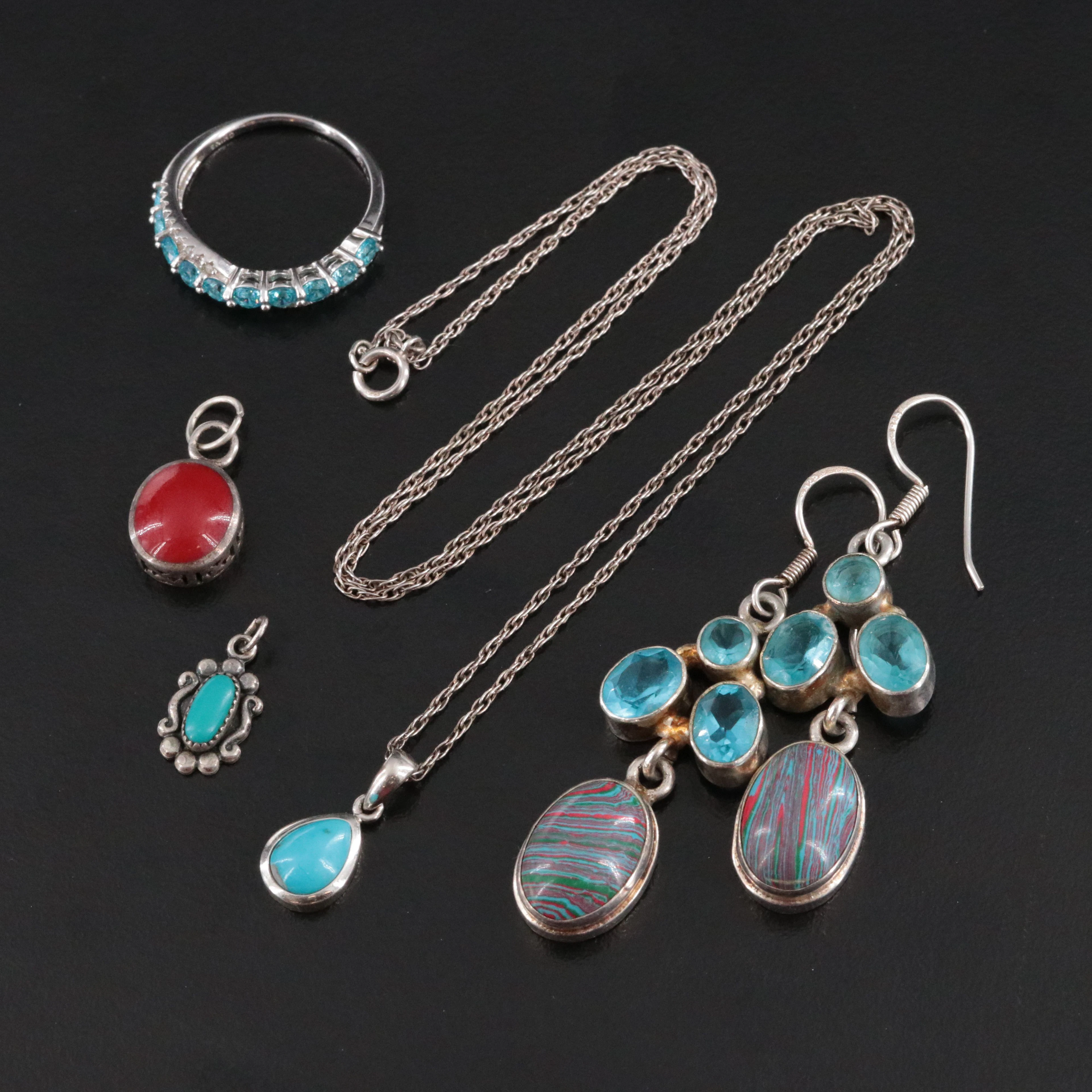 Sterling Ring, Pendants, and Earrings Featuring Apatite, CZ and Turquoise