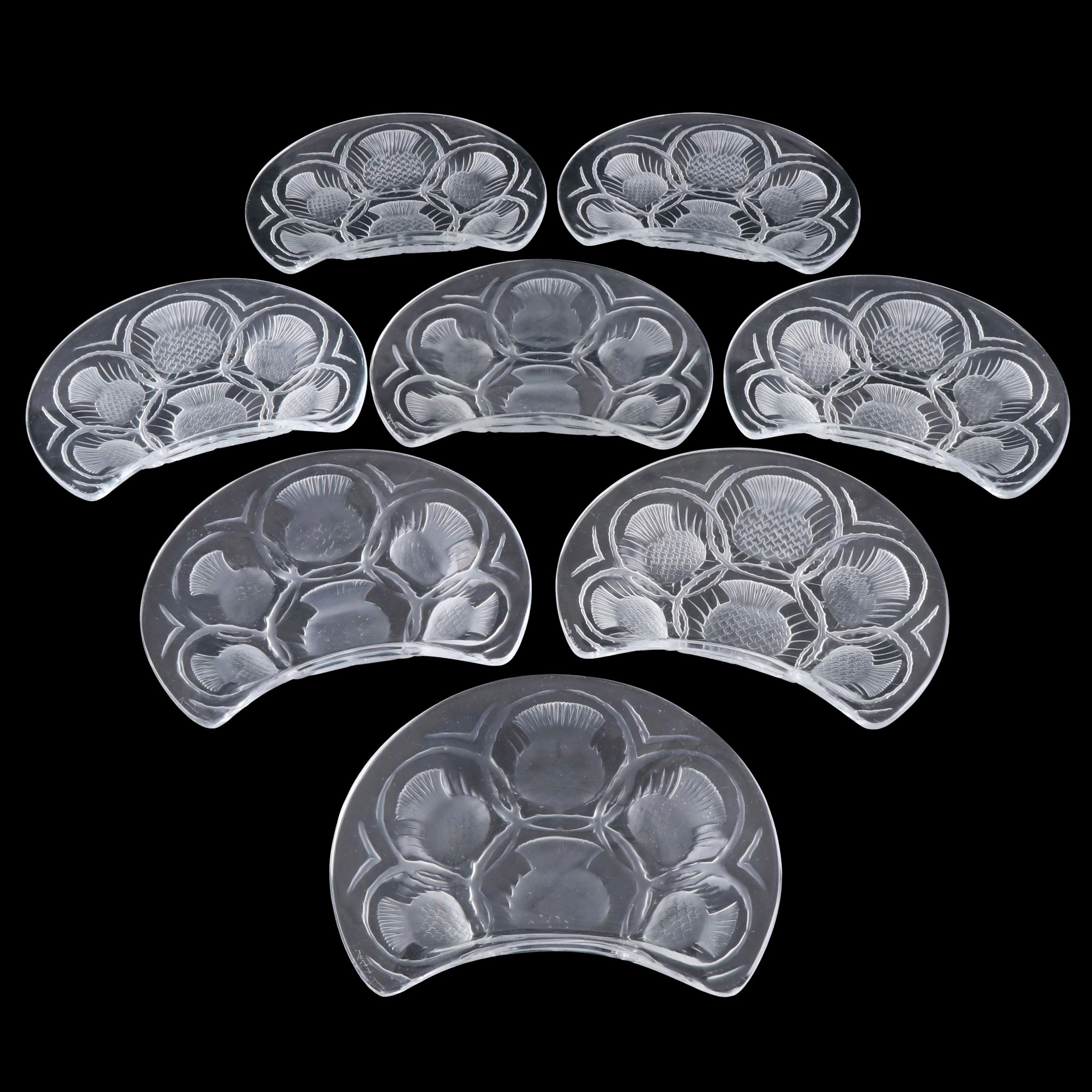Lalique "Thistle" Crystal Crescent Serving Plates