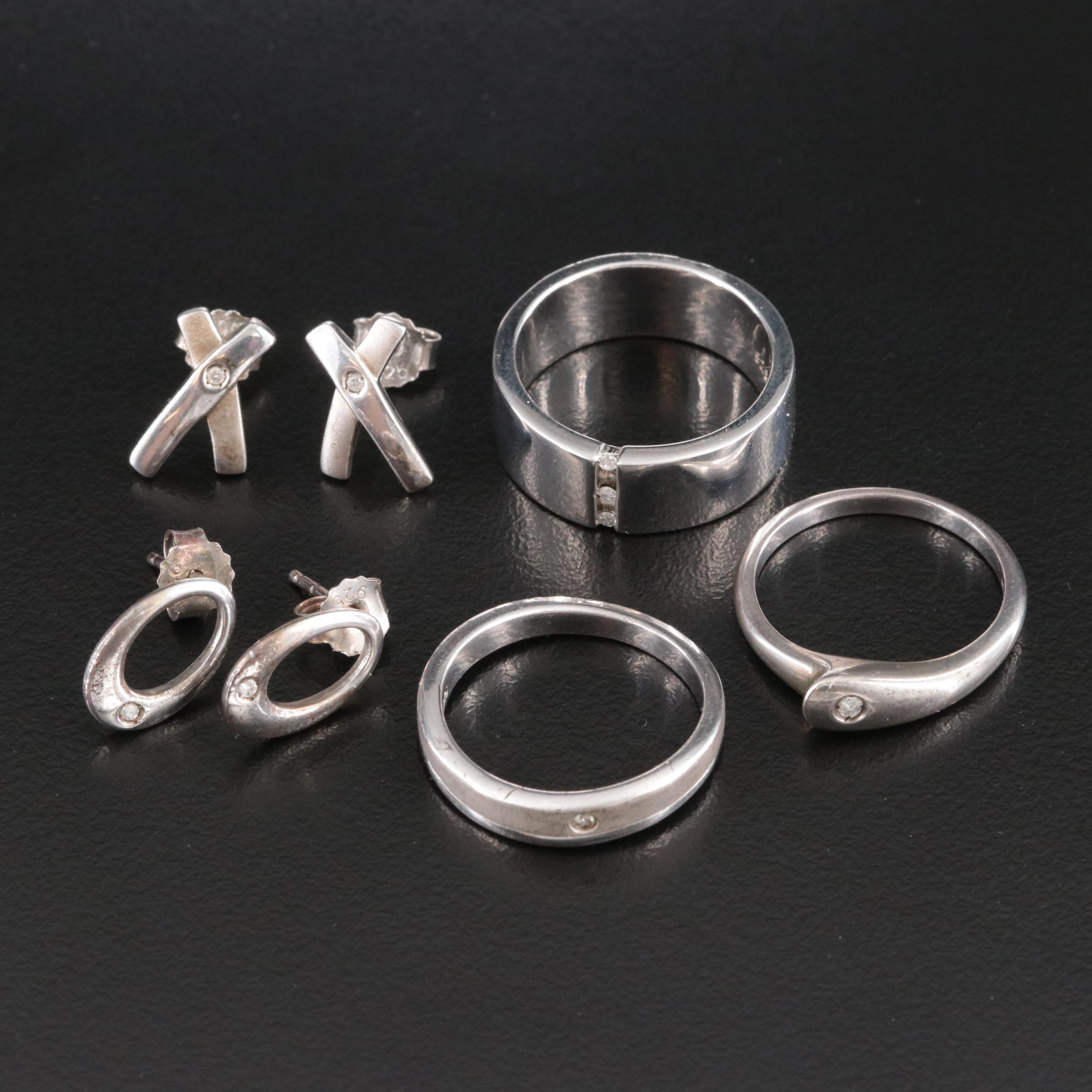 Sterling Rings and Earrings Including Diamond Accent