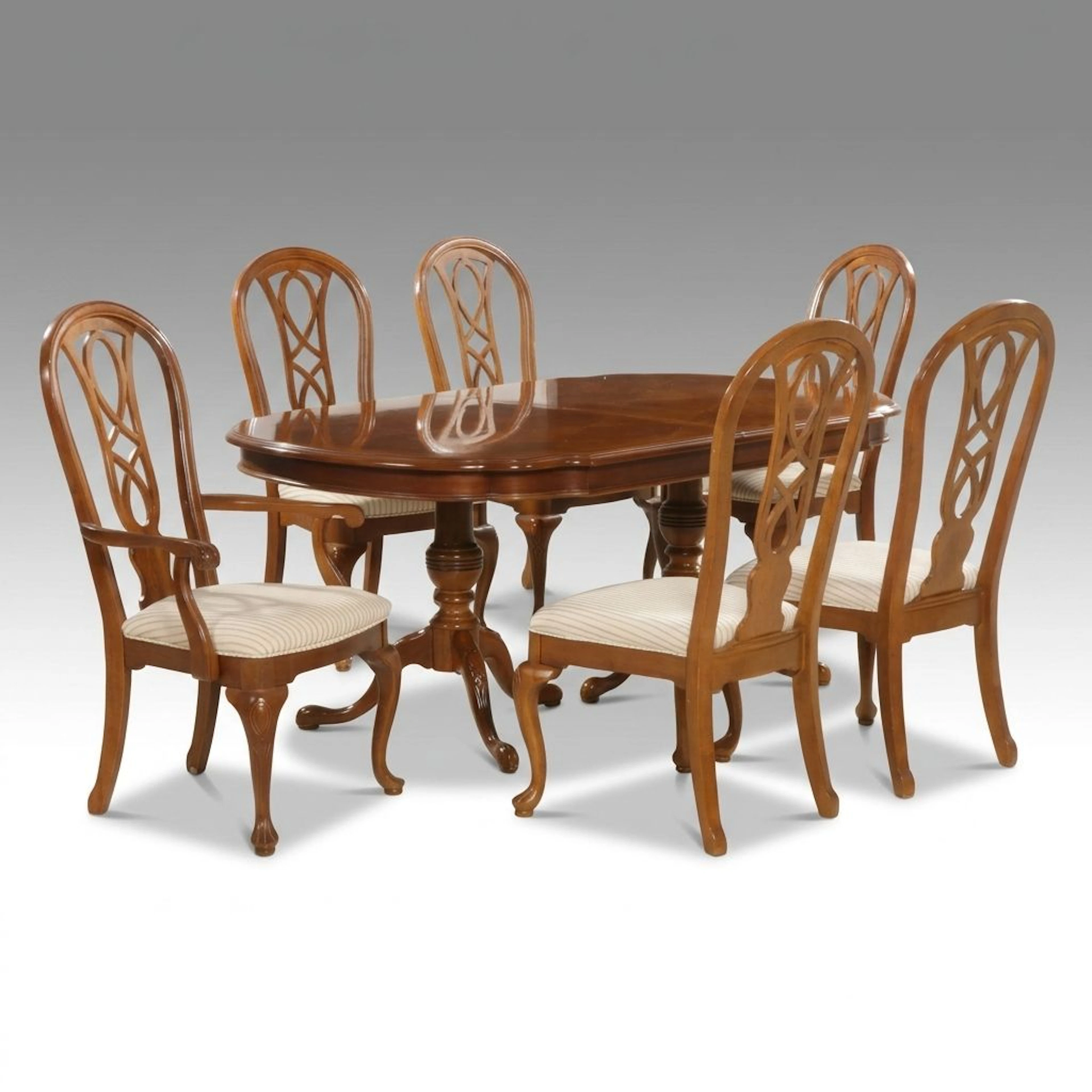 Universal Furniture Cherry Chippendale Table and Chairs, Late 20th Century