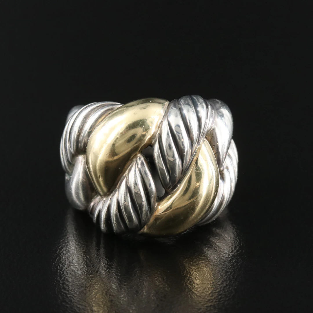 David Yurman Belmont Sterling and 18K Curb Link Ring