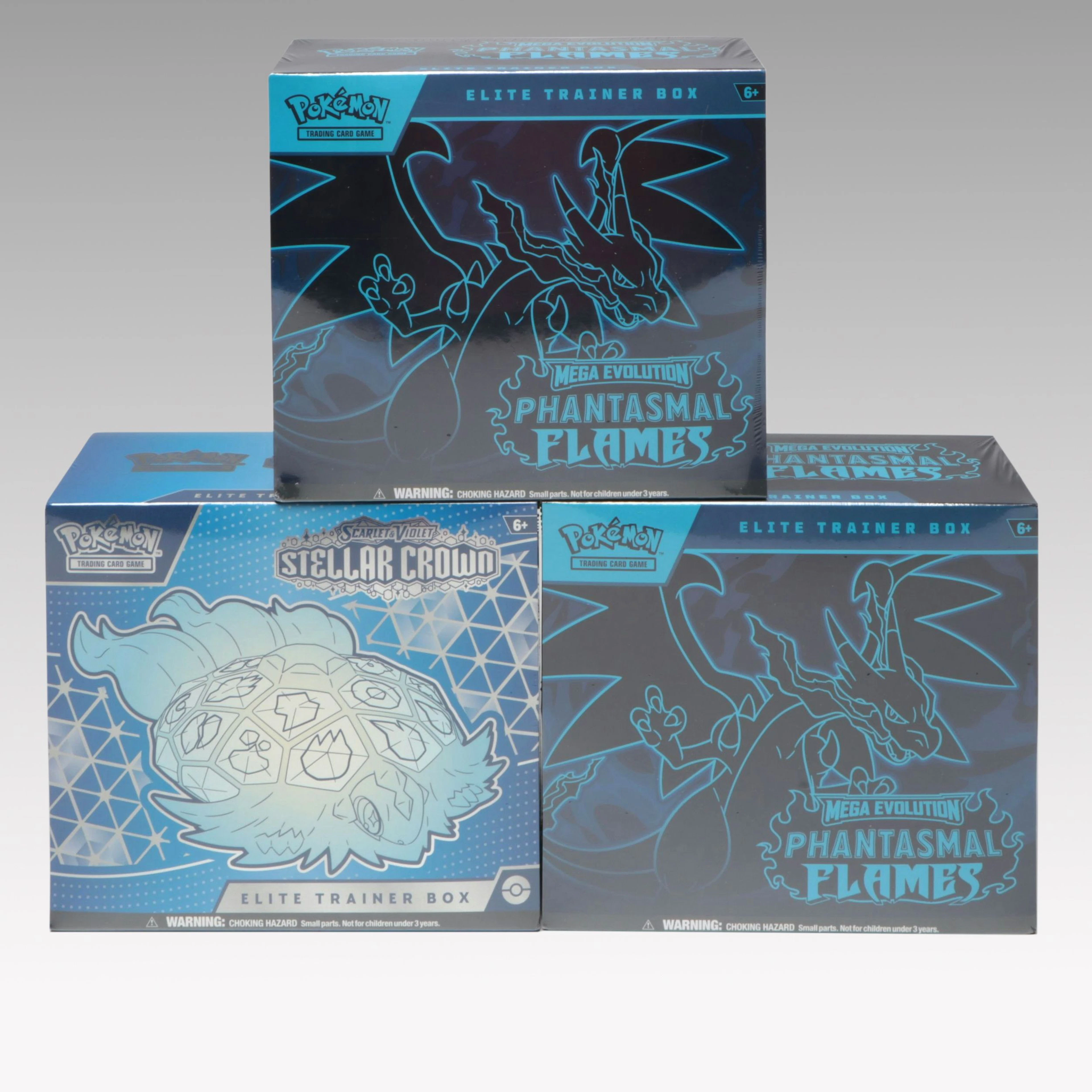 Sealed Stellar Crown and Phantasmal Flames Pokémon Card Elite Trainer Boxes