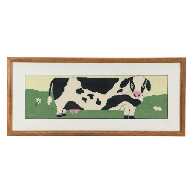 Needlepoint Panel of Folk Art Dairy Cow