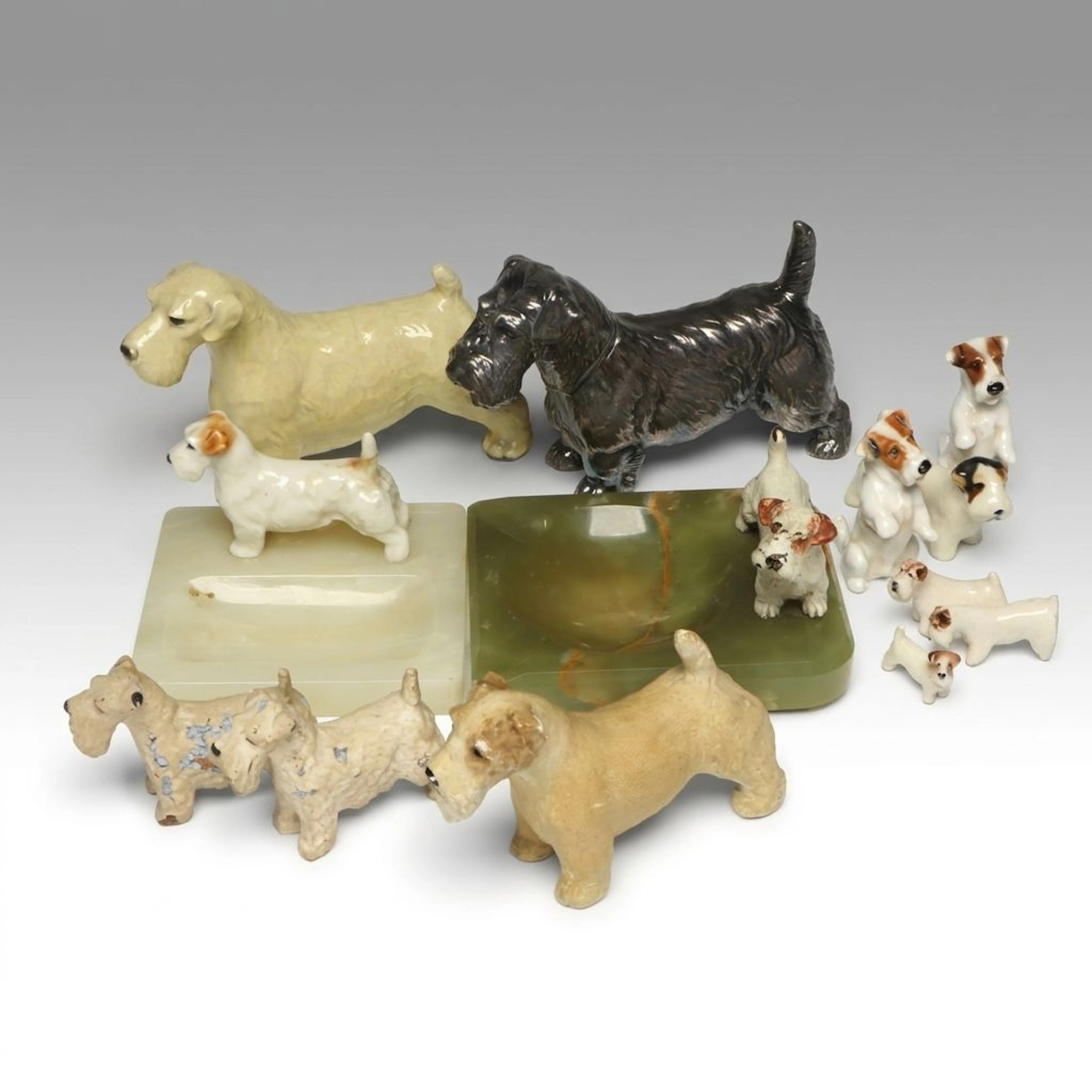 Abercrombie & Fitch Scottie Dog Ashtray with Terrier and Cricket Figurines
