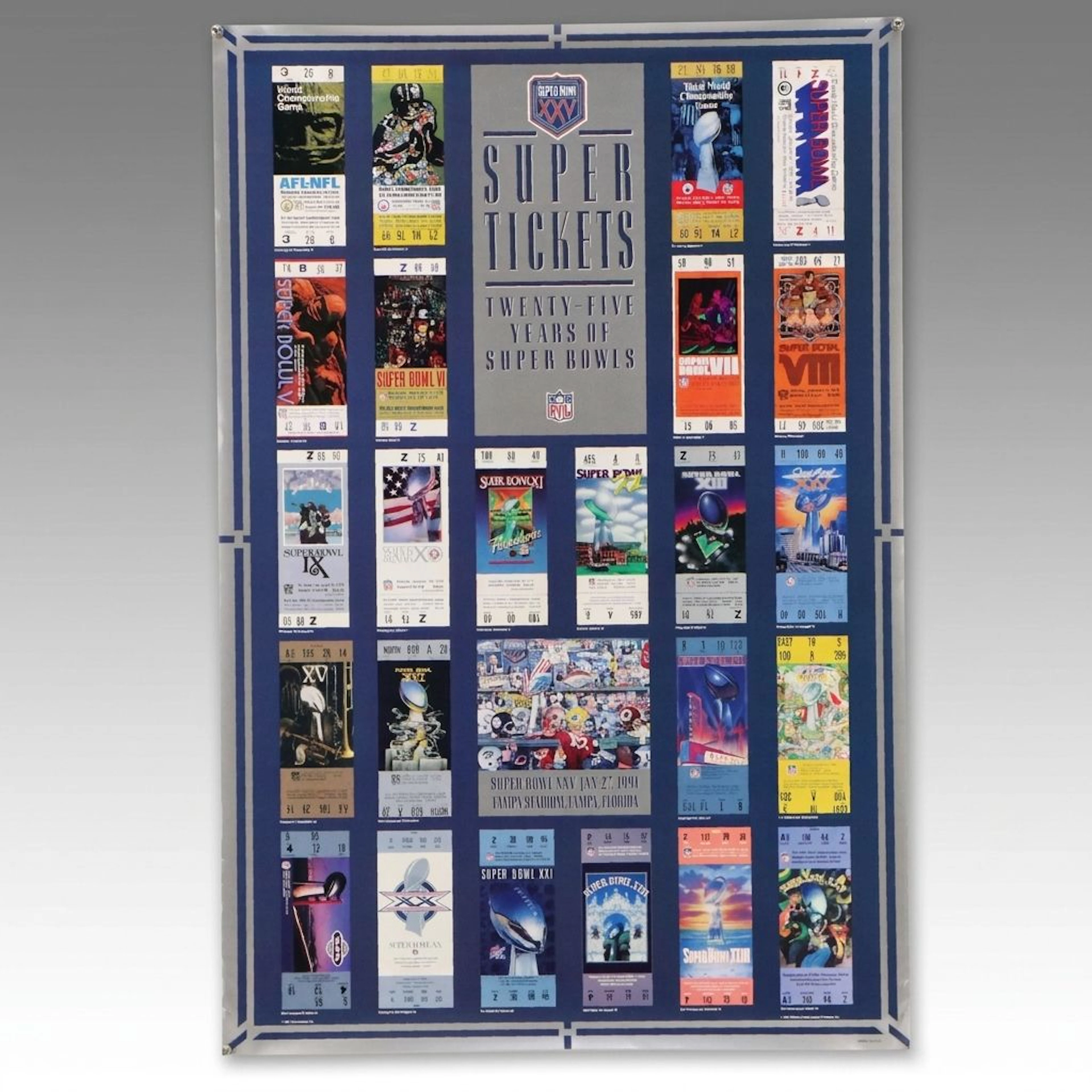 1991 "Super Tickets- 25 Years of Super Bowls" Poster
