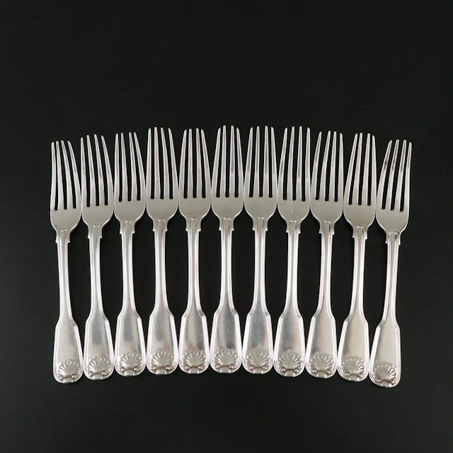 James Bult "Fiddle, Thread and Shell" Sterling Silver Salad Forks, 1821