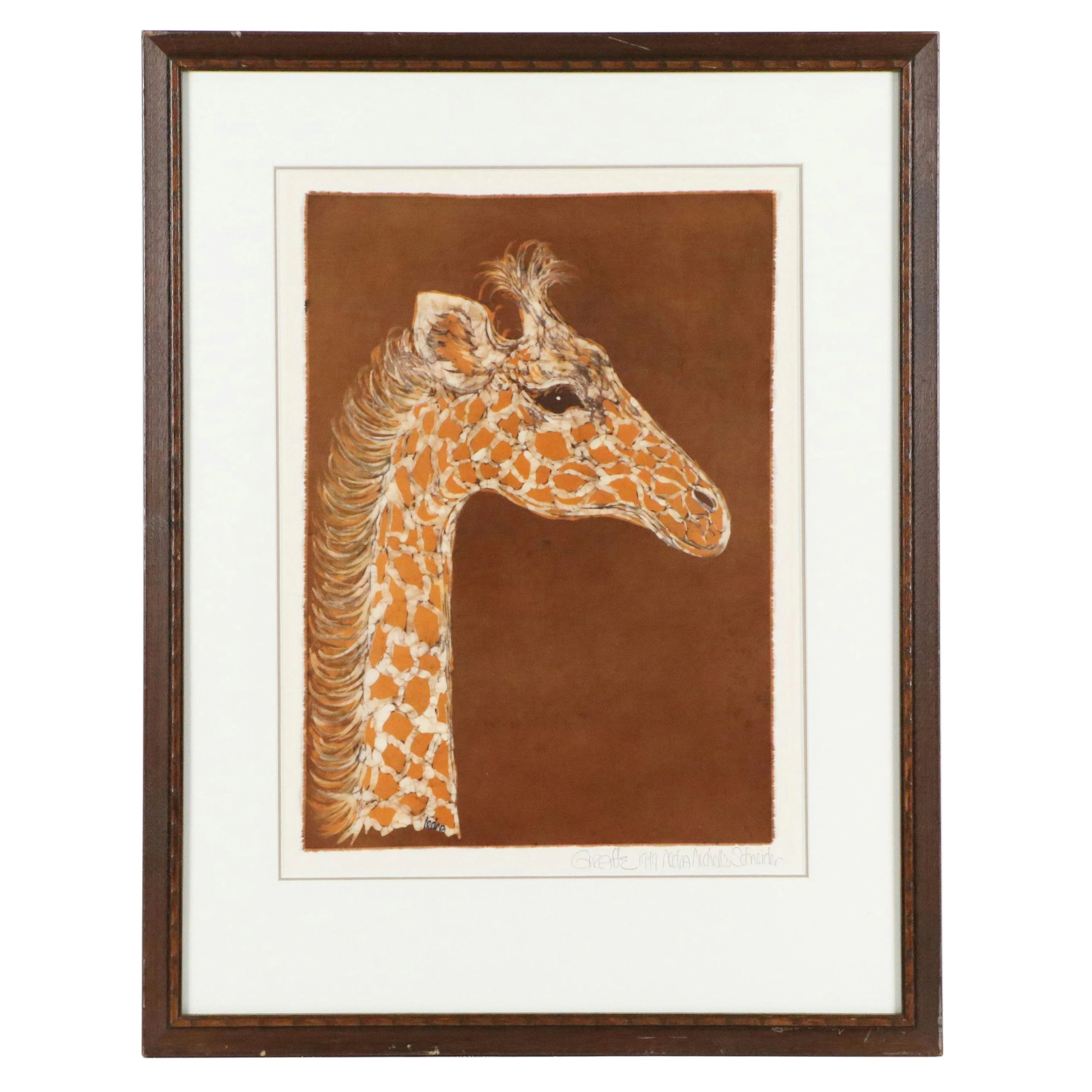 Nedra Nicholls Schneider Batik on Silk "Giraffe," 1979