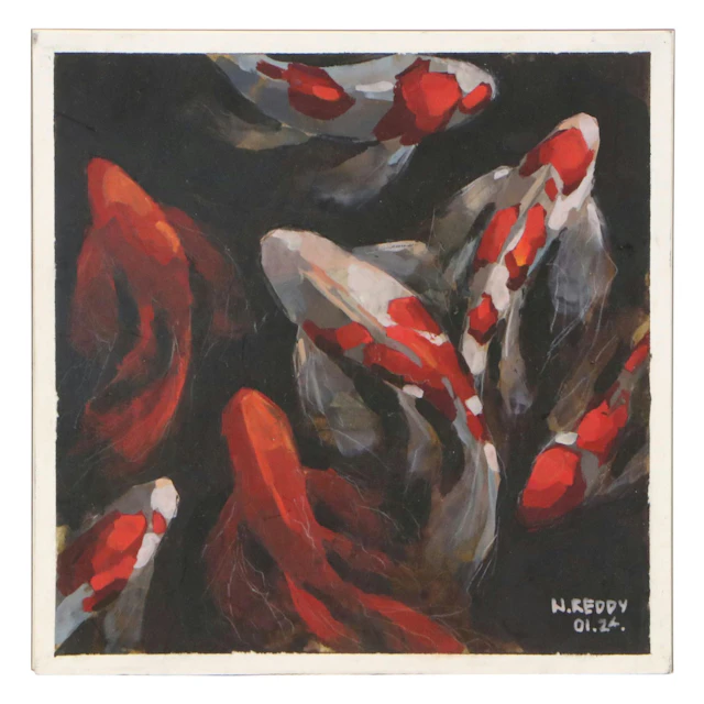 N. Reddy Gouache Painting of Koi Fish, 2024
