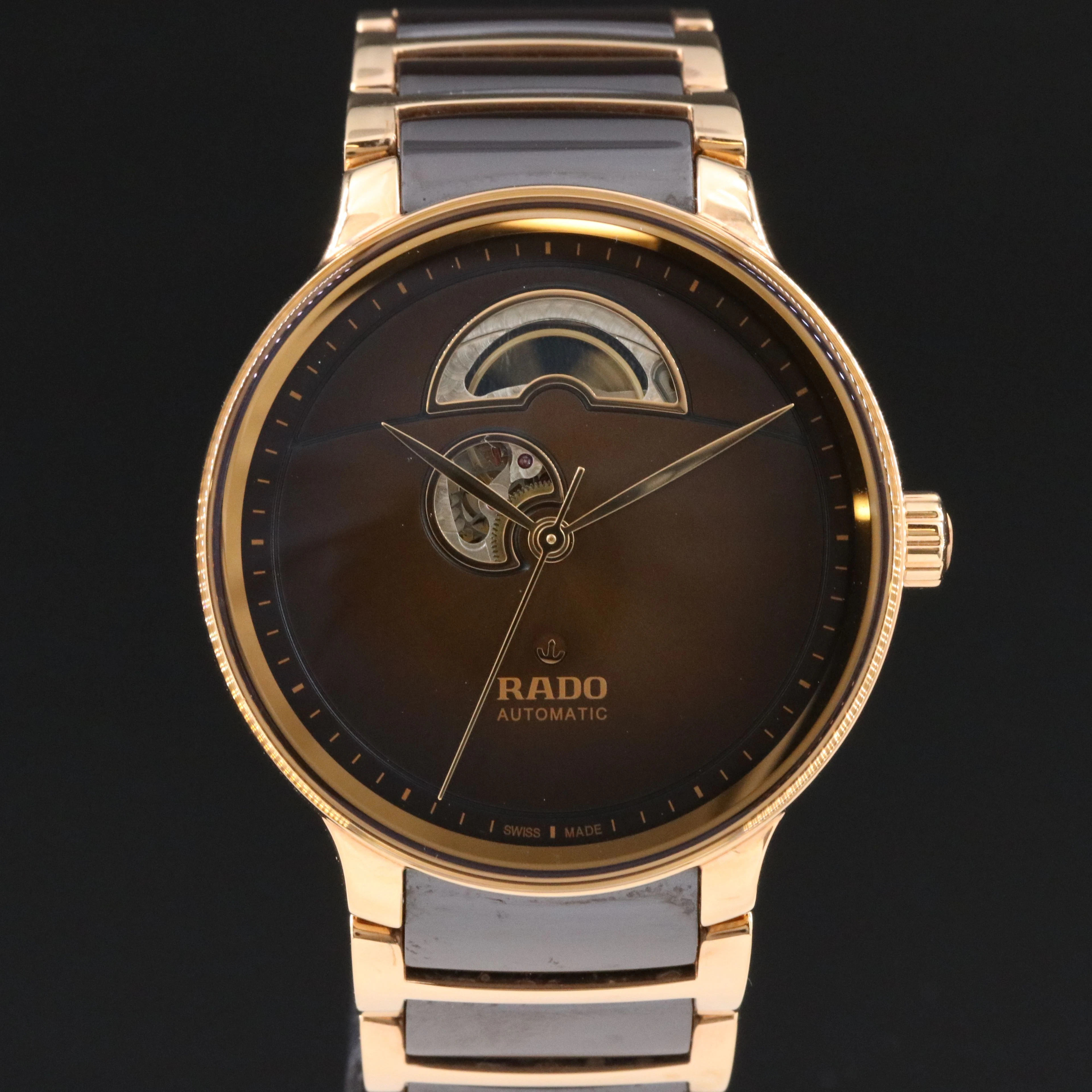 Rado Centrix Open Heart Rose Gold Tone PVD St. Steel Watch