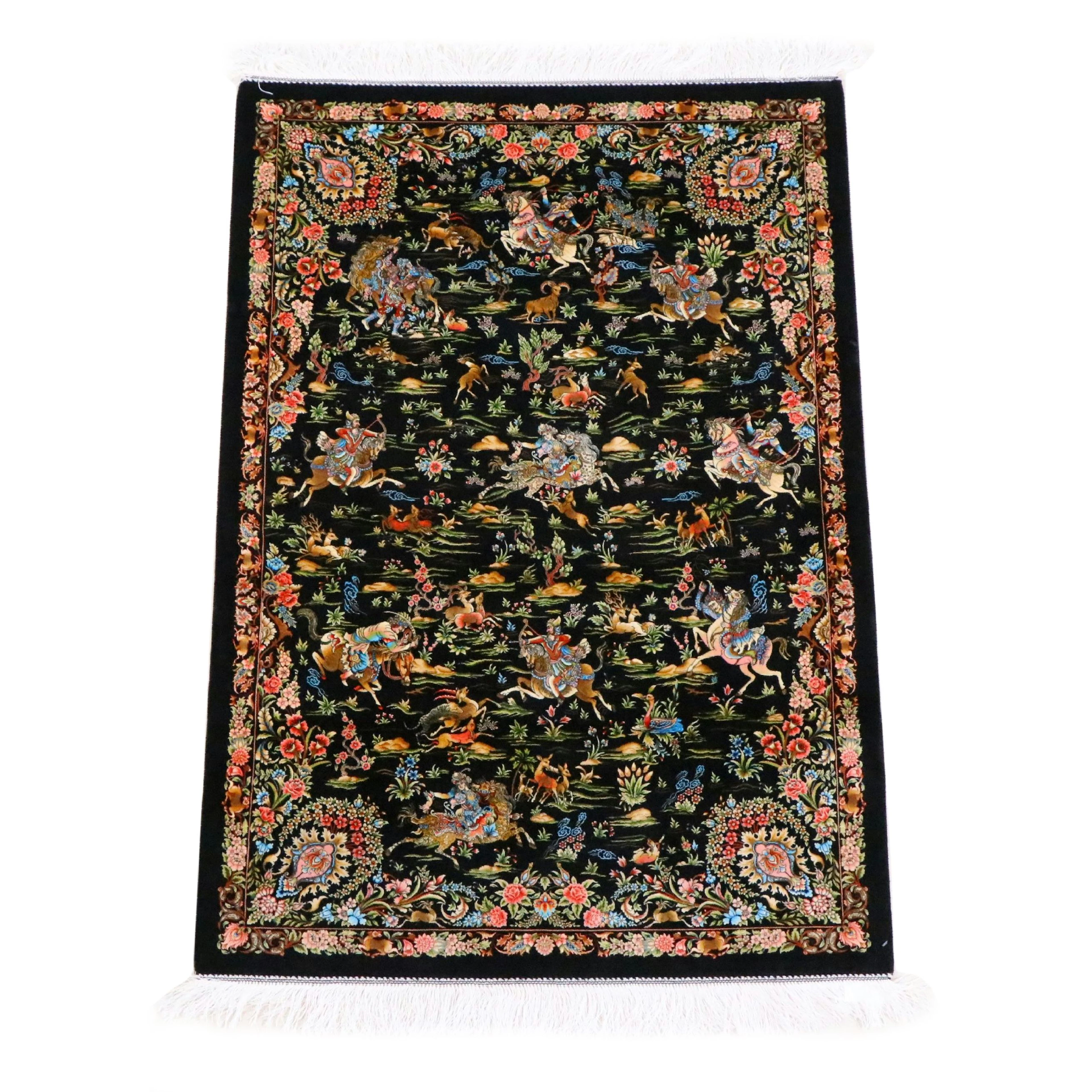 3'4 x 5'6 Machine Made Persian Qom Style Area Rug