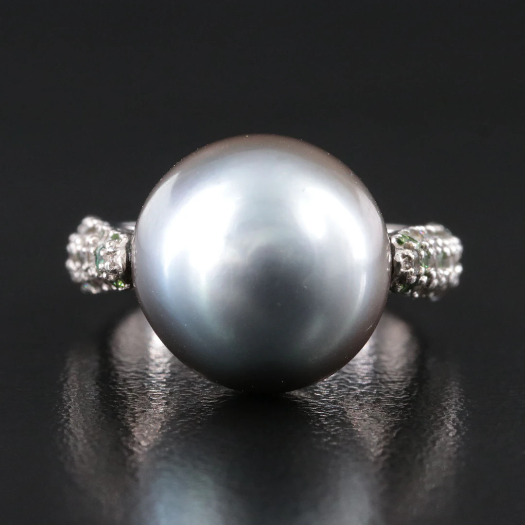 18K Pearl, Fancy Color Lab Grown Diamond and White Sapphire Ring
