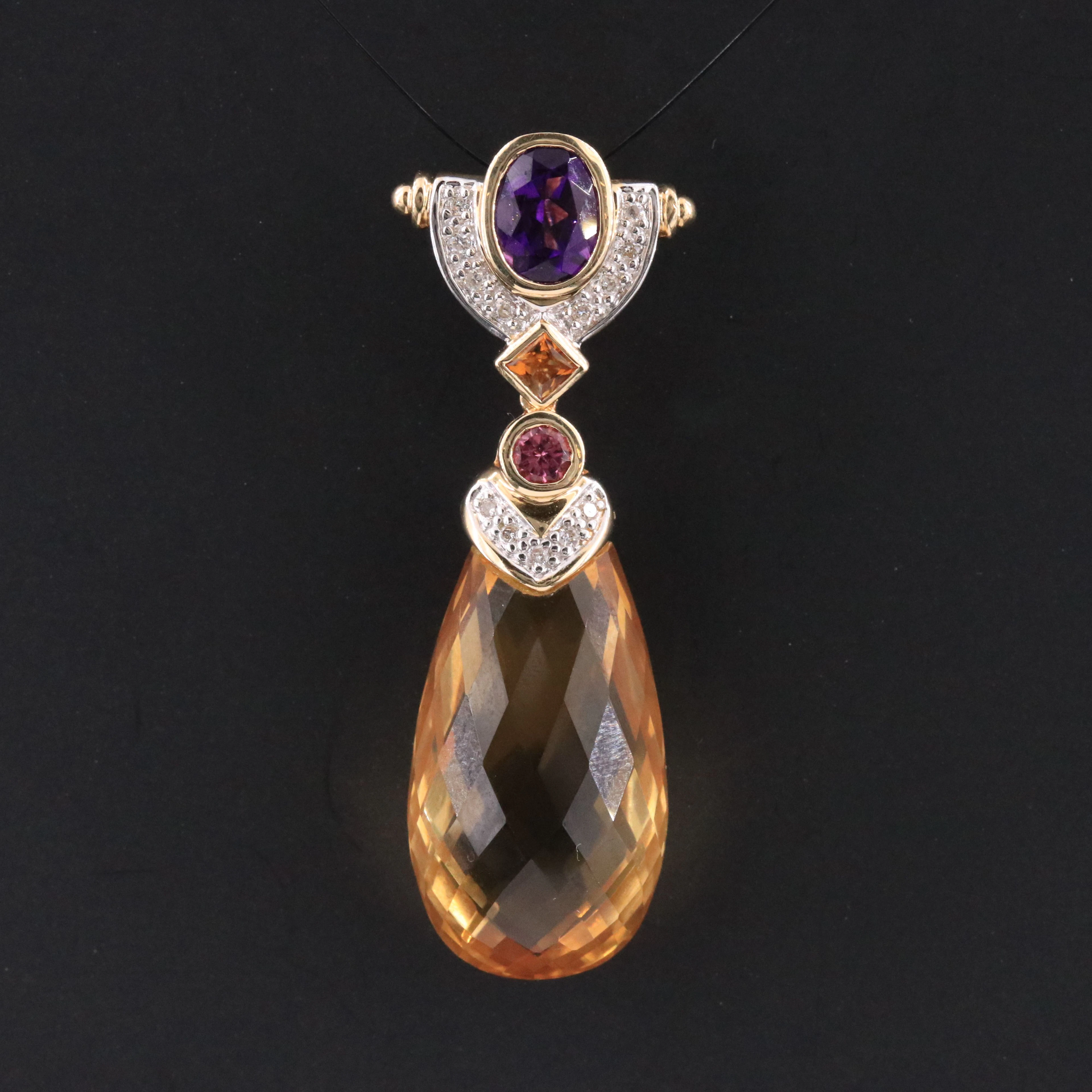 14K Citrine, Amethyst, Tourmaline and Diamond Enhancer Pendant